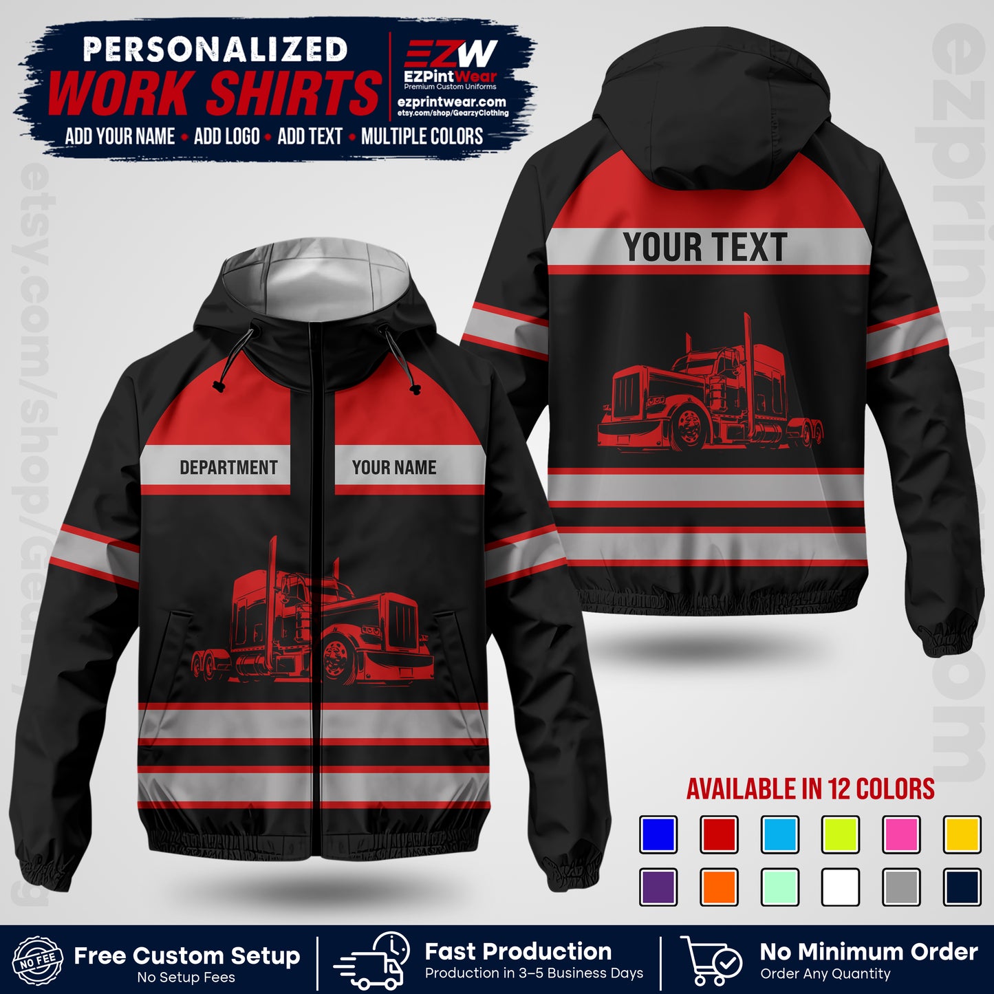 Personalized Trucking Windbreaker Jacket | Custom Company Workwear | Non-Reflective Reflective Style Safety Jacket | Company Uniform Jacket TWJK 02