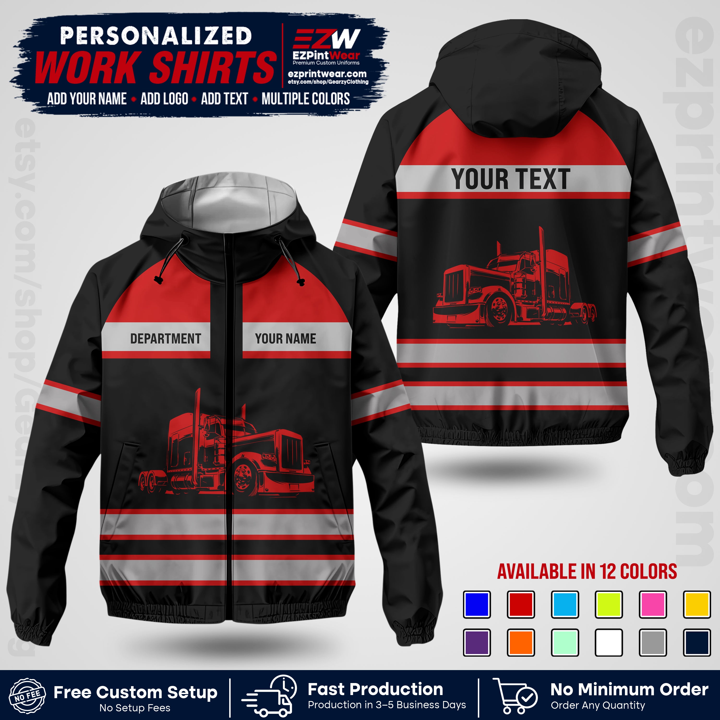 Personalized Trucking Windbreaker Jacket | Custom Company Workwear | Non-Reflective Reflective Style Safety Jacket | Company Uniform Jacket TWJK 02