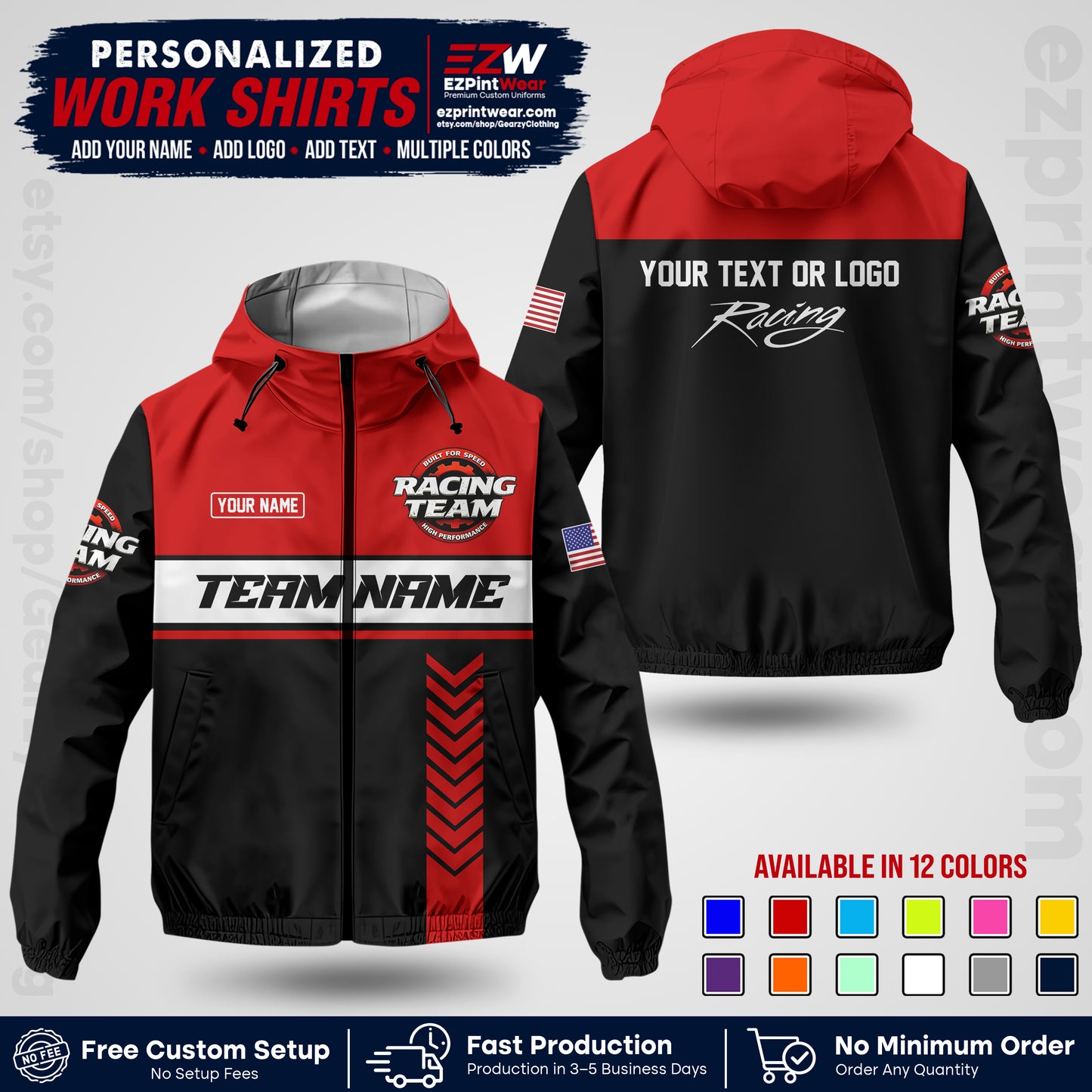 Custom Racing Windbreaker Jacket with Name, Logo & Text | Race Team Uniform | Motorsport Apparel RCJK02