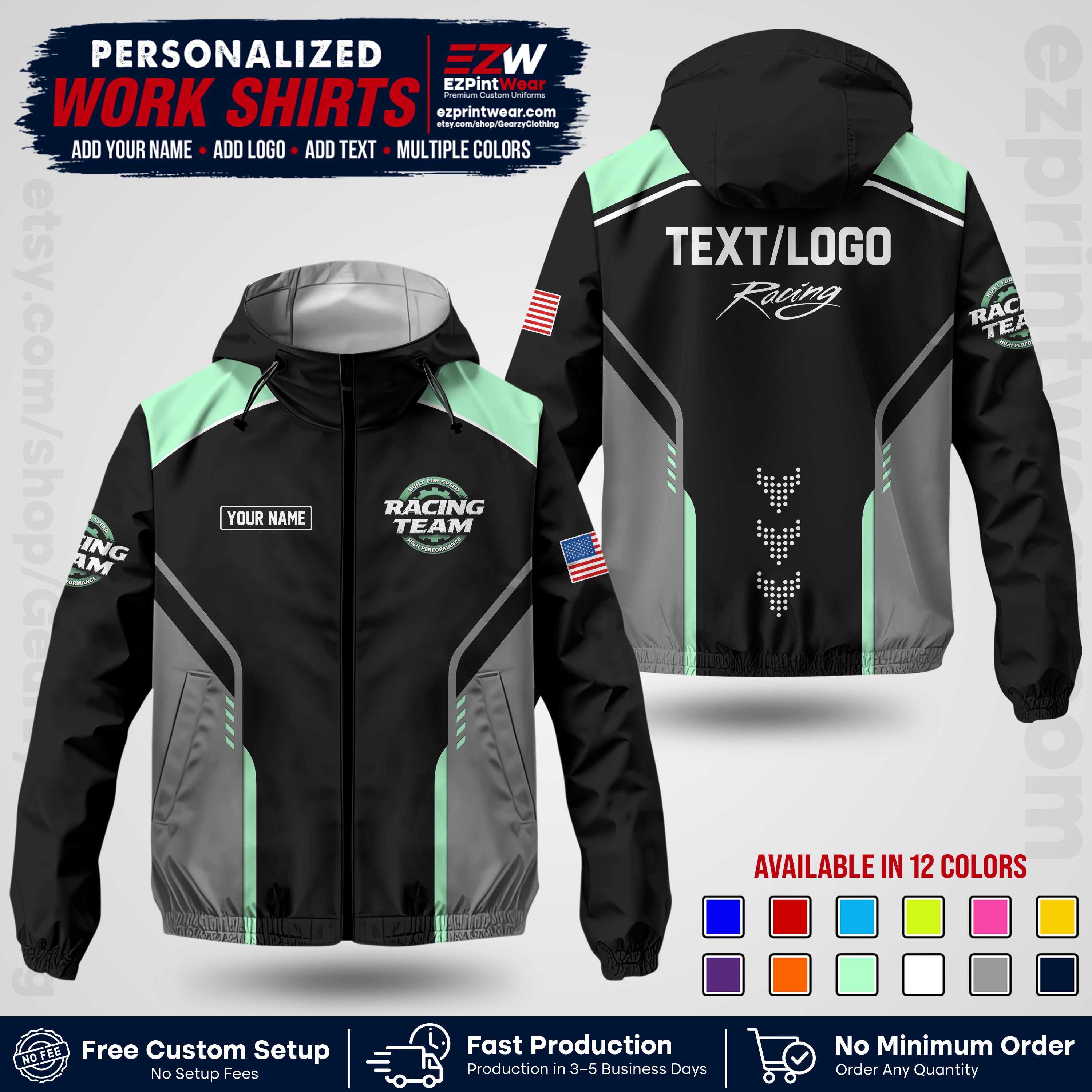Custom Racing Windbreaker Jacket with Name, Logo & Text | Race Team Uniform | Motorsport Apparel RCJK09