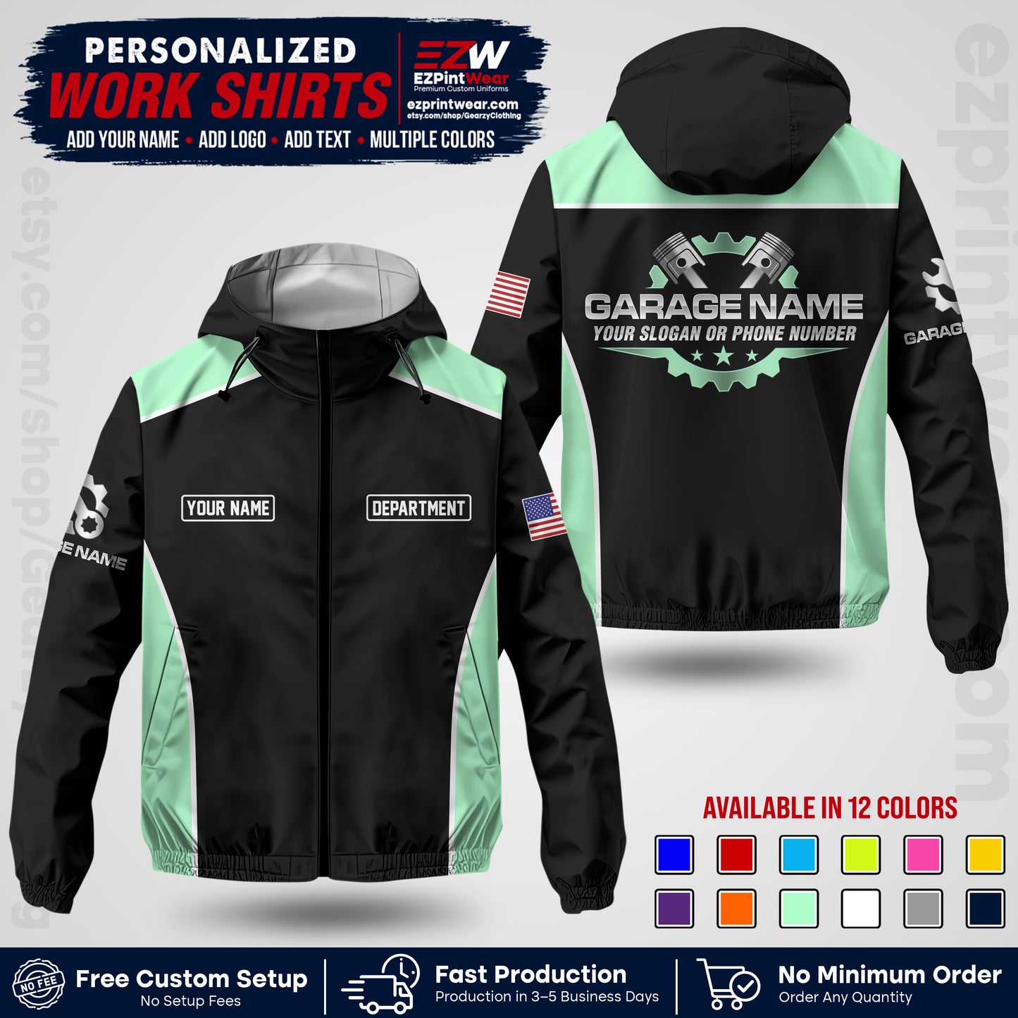 Custom Mechanic Work Shirt with Name, Logo & Text | Auto Shop Uniform | Company Workwear | Employee Uniform MCNJK07
