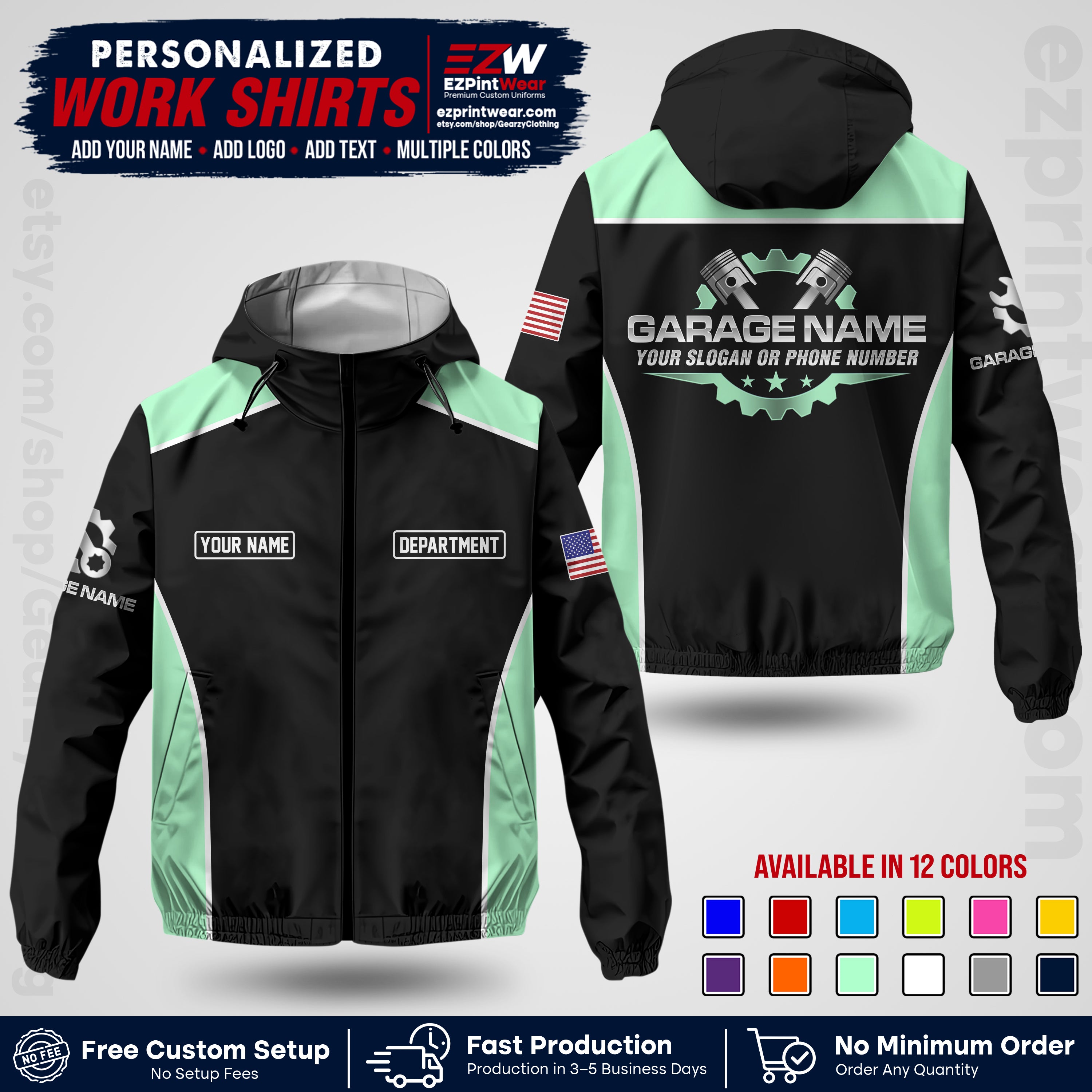 Custom Mechanic Work Shirt with Name, Logo & Text | Auto Shop Uniform | Company Workwear | Employee Uniform MCNJK07