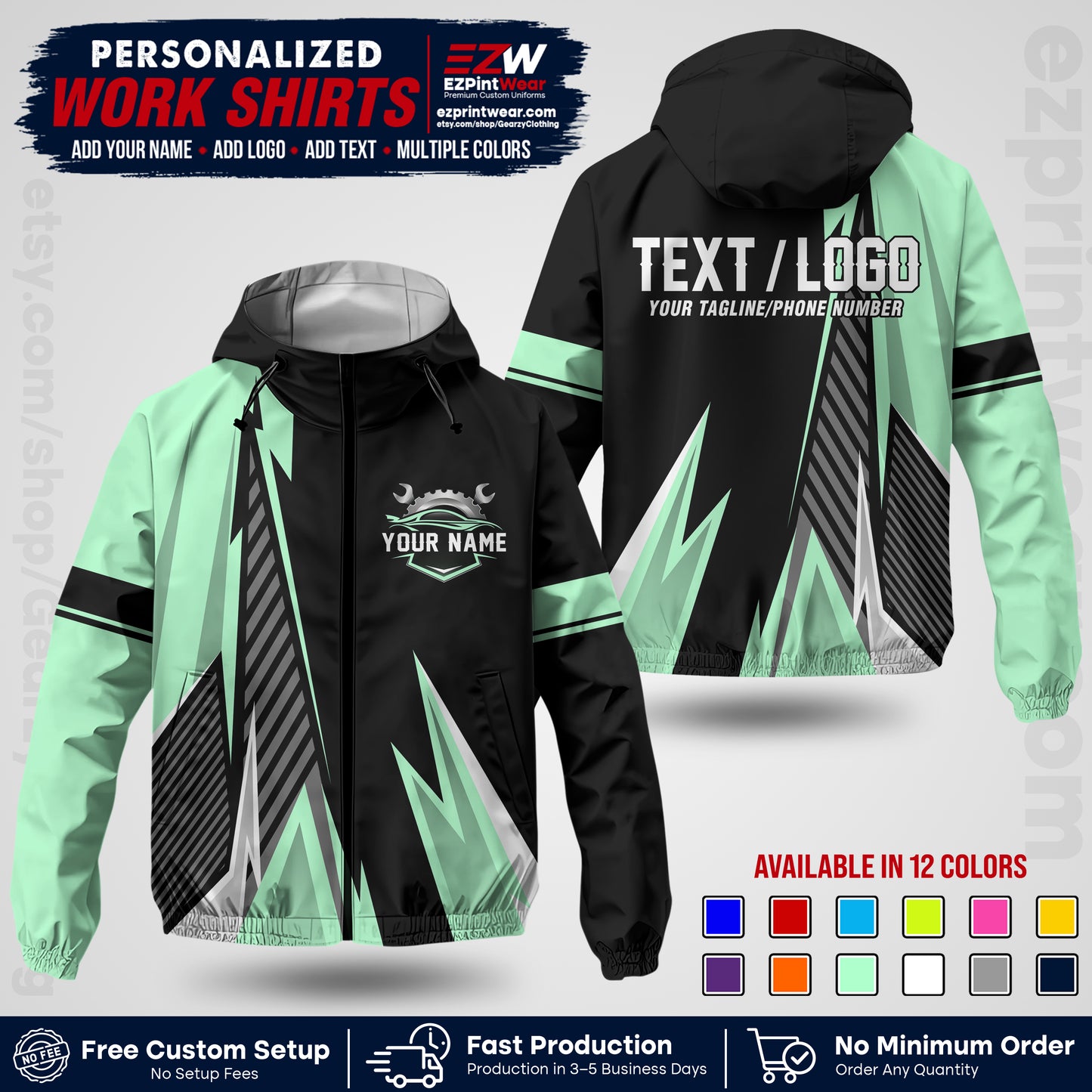 Custom Mechanic Work Shirt with Name, Logo & Text | Auto Shop Uniform | Company Workwear | Employee Uniform MCNJK01