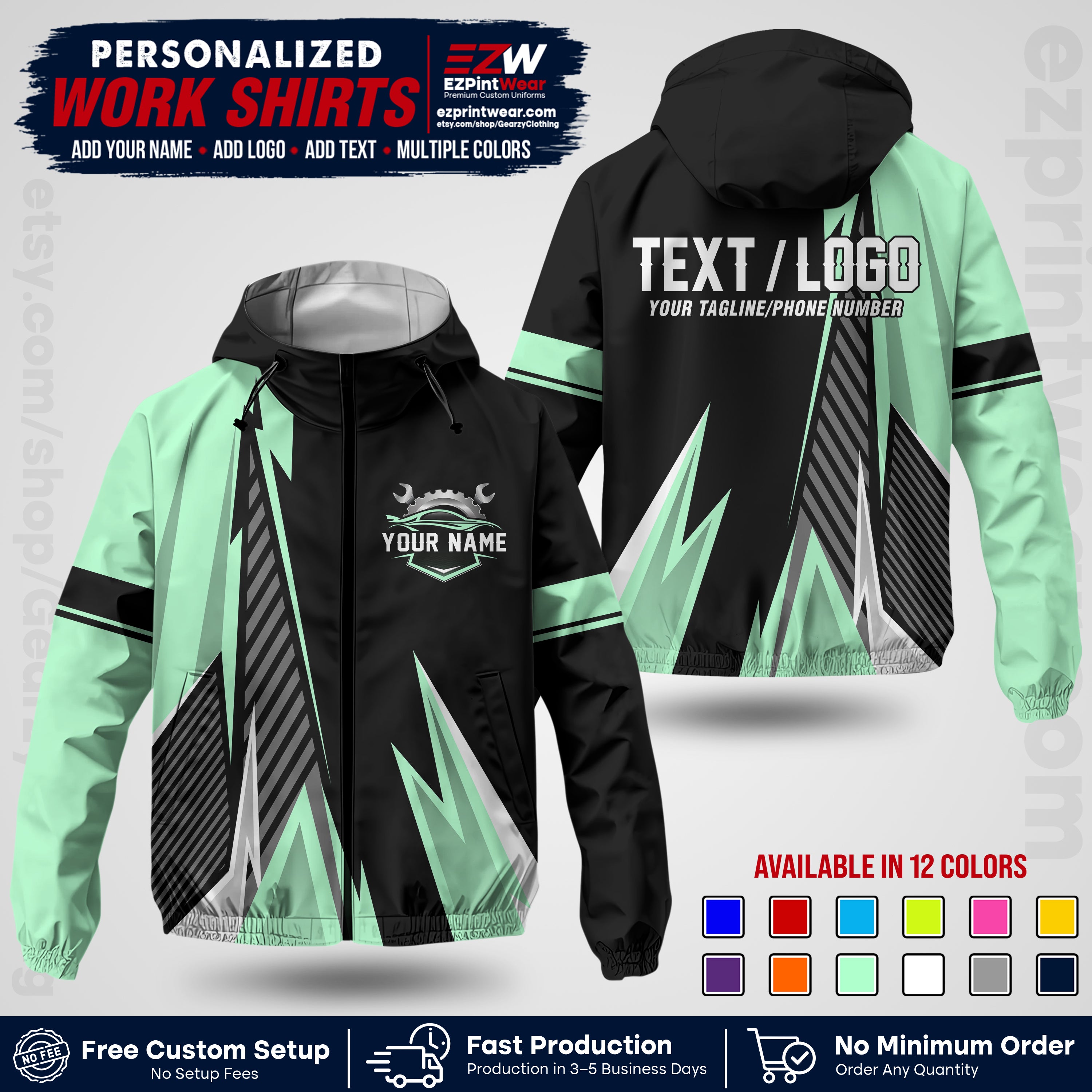 Custom Mechanic Work Shirt with Name, Logo & Text | Auto Shop Uniform | Company Workwear | Employee Uniform MCNJK01