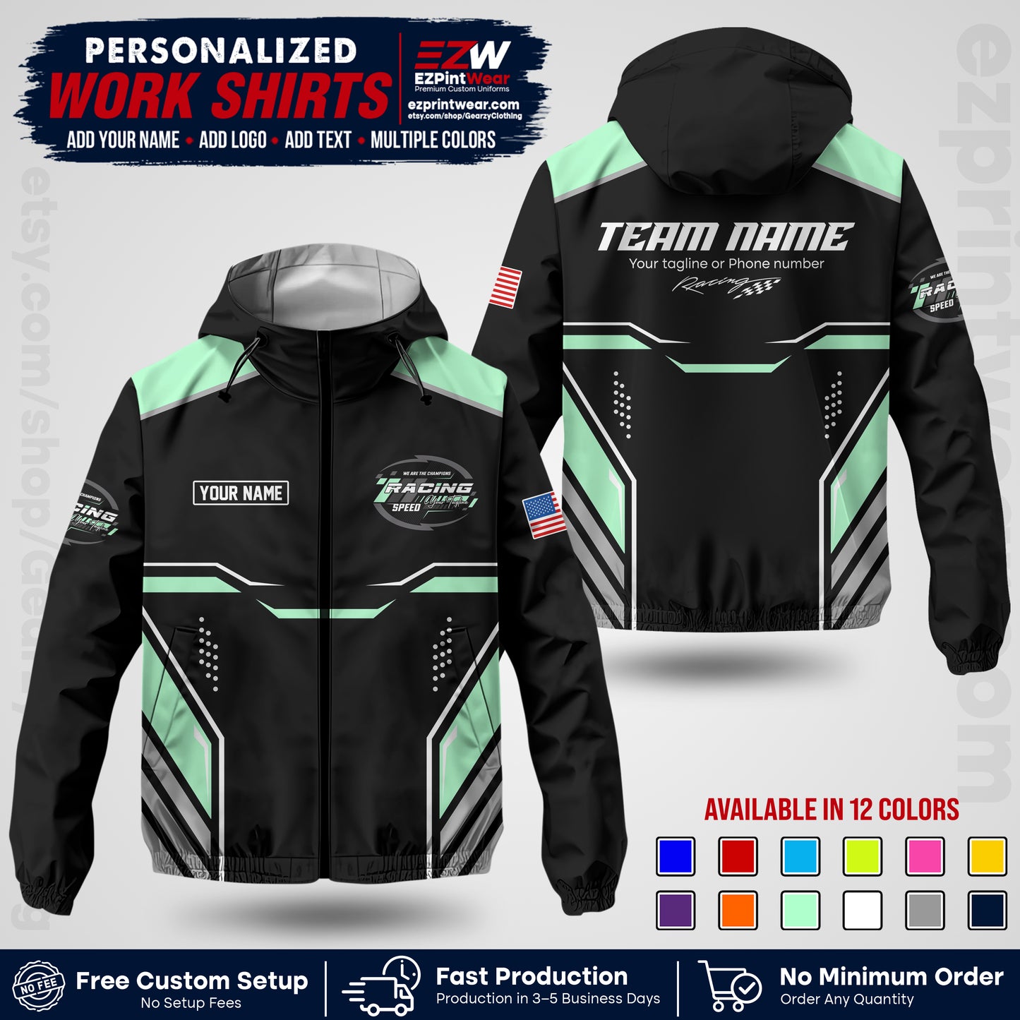 Custom Racing Windbreaker Jacket with Name, Logo & Text | Race Team Uniform | Motorsport Apparel RCJK10
