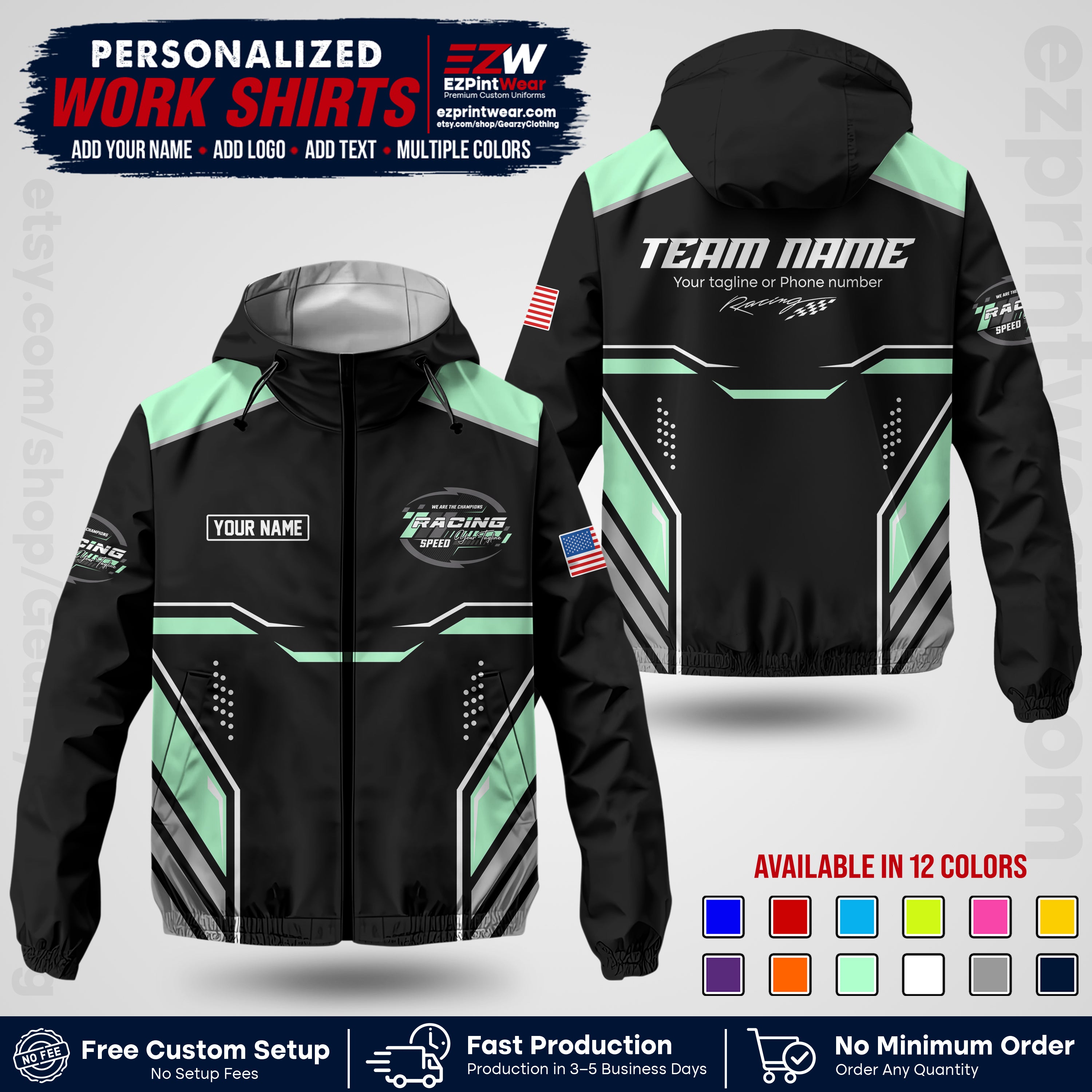 Custom Racing Windbreaker Jacket with Name, Logo & Text | Race Team Uniform | Motorsport Apparel RCJK10