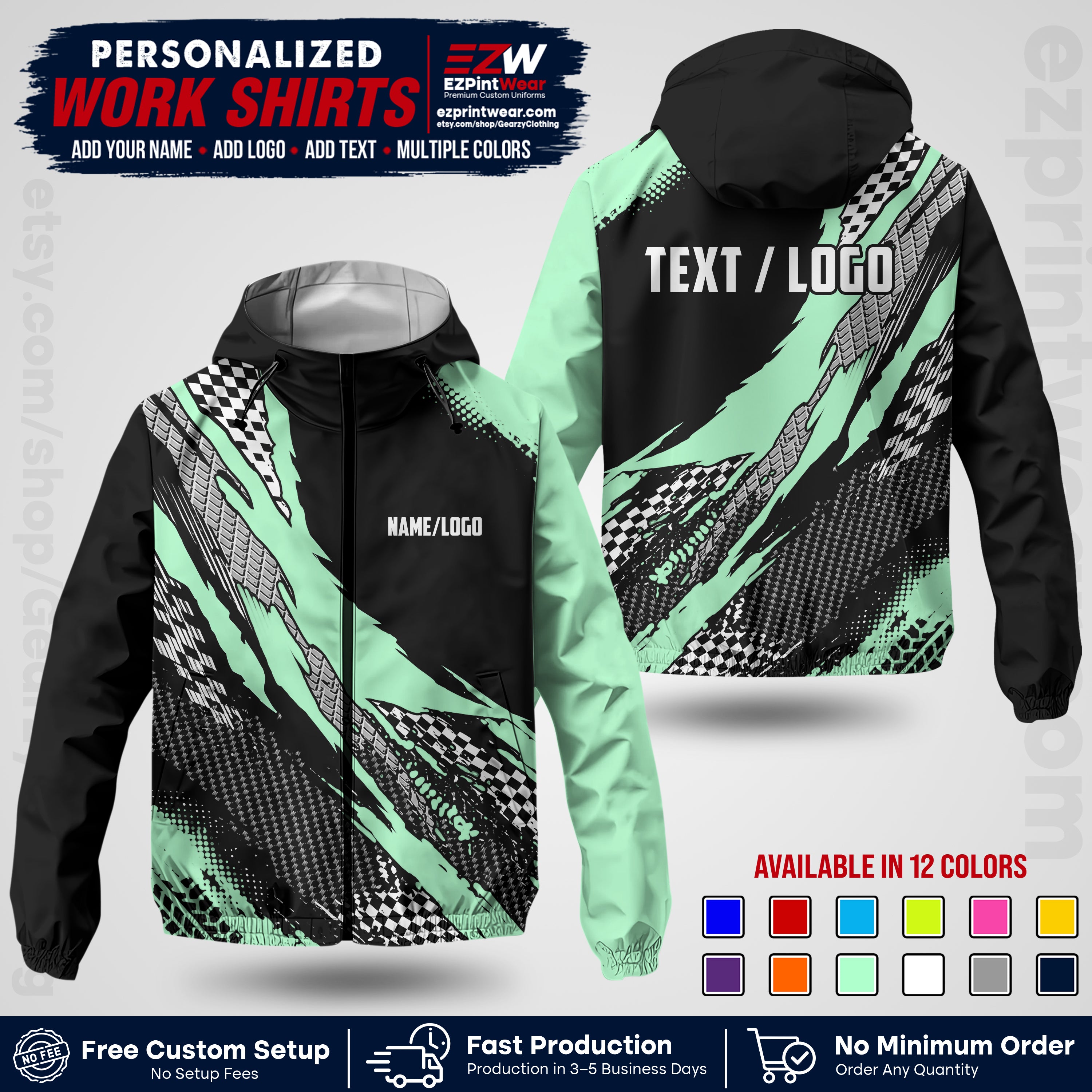 Custom Racing Windbreaker Jacket with Name, Logo & Text | Race Team Uniform | Motorsport Apparel RCJK05