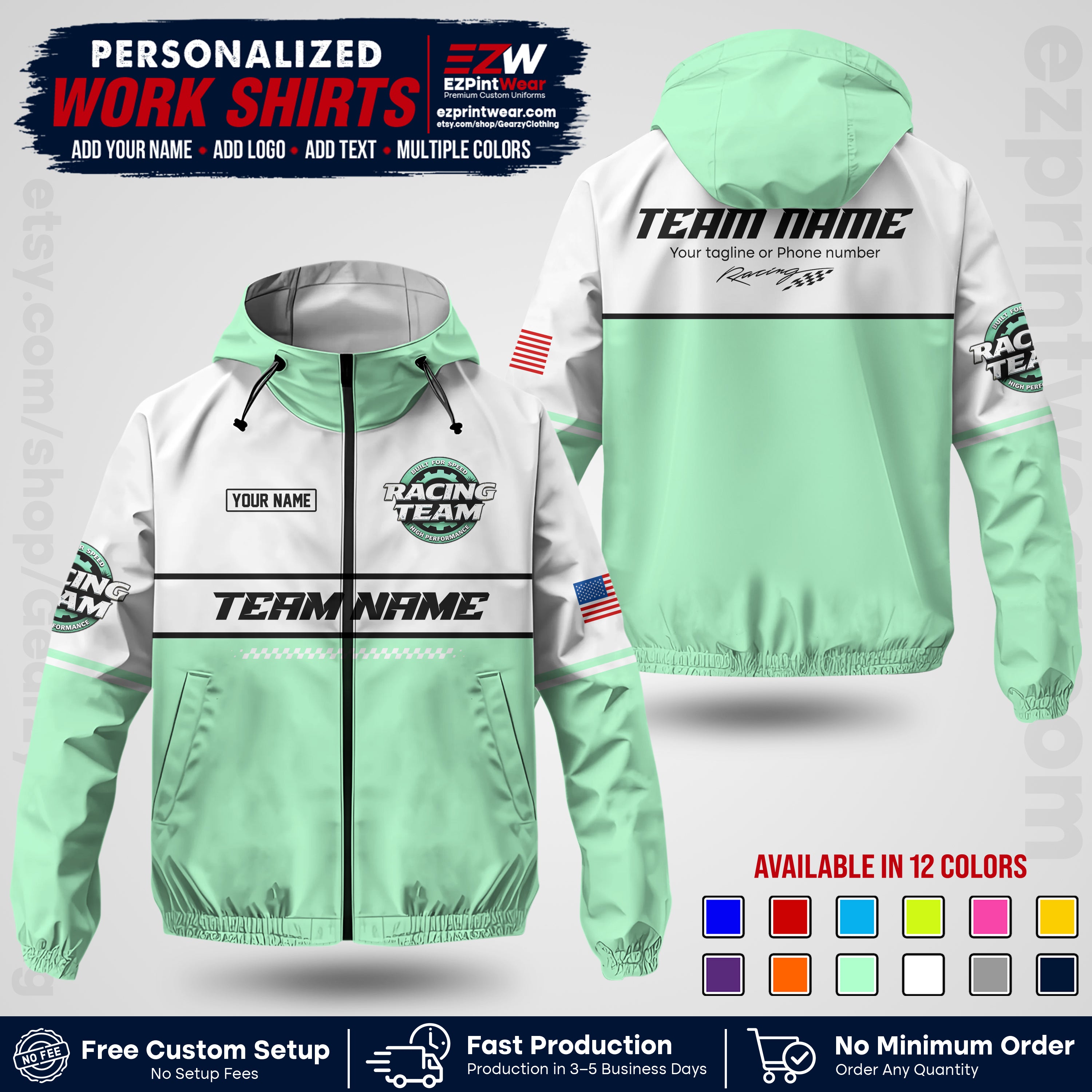 Custom Racing Windbreaker Jacket with Name, Logo & Text | Race Team Uniform | Motorsport Apparel RCJK12