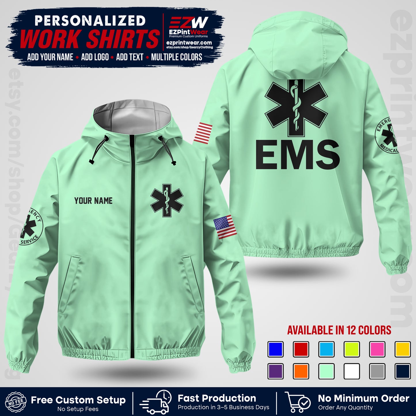 Custom EMS Windbreaker Jacket with Name, Logo & Text | EMS Team Uniform | EMS Apparel EMSJK 02