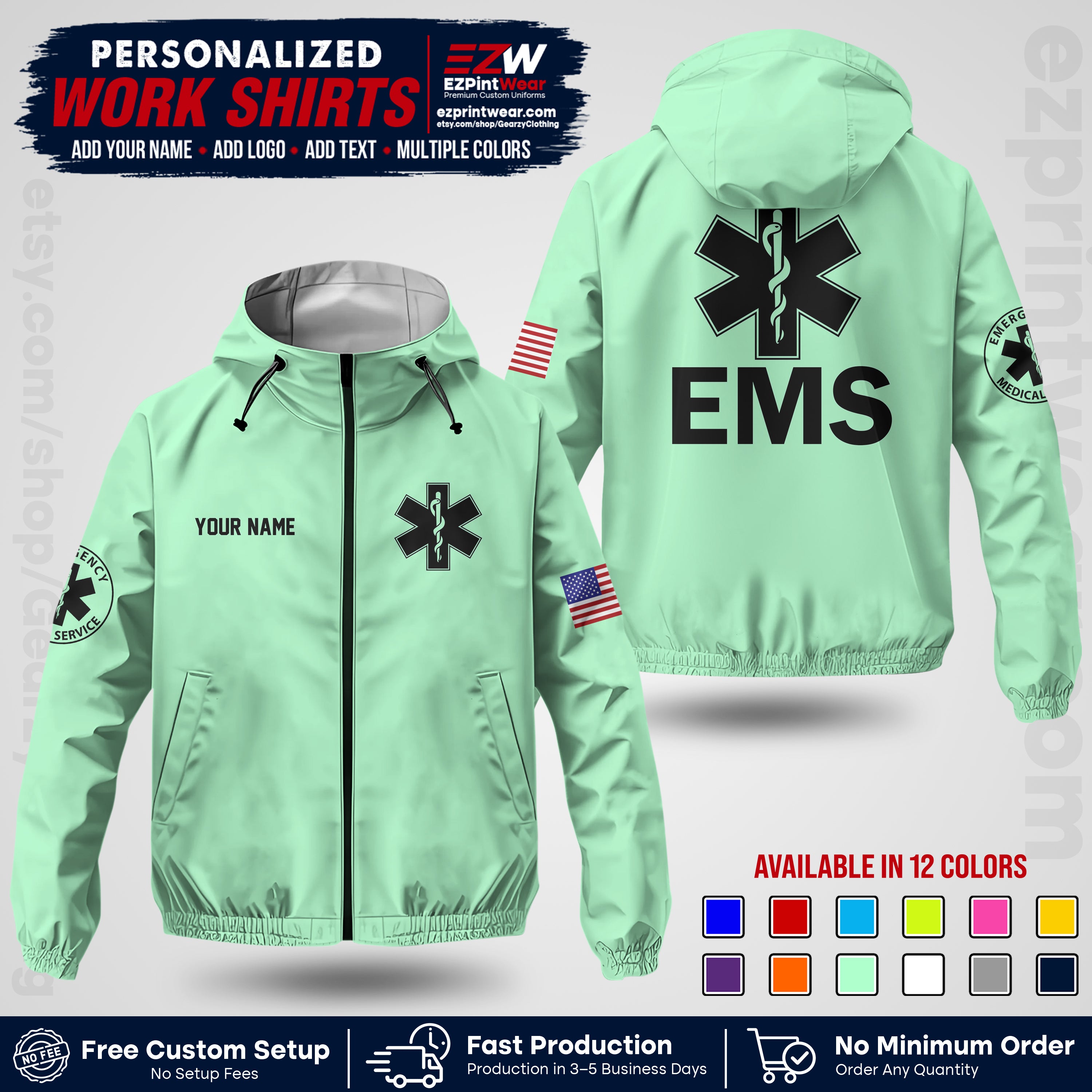Custom EMS Windbreaker Jacket with Name, Logo & Text | EMS Team Uniform | EMS Apparel EMSJK 02