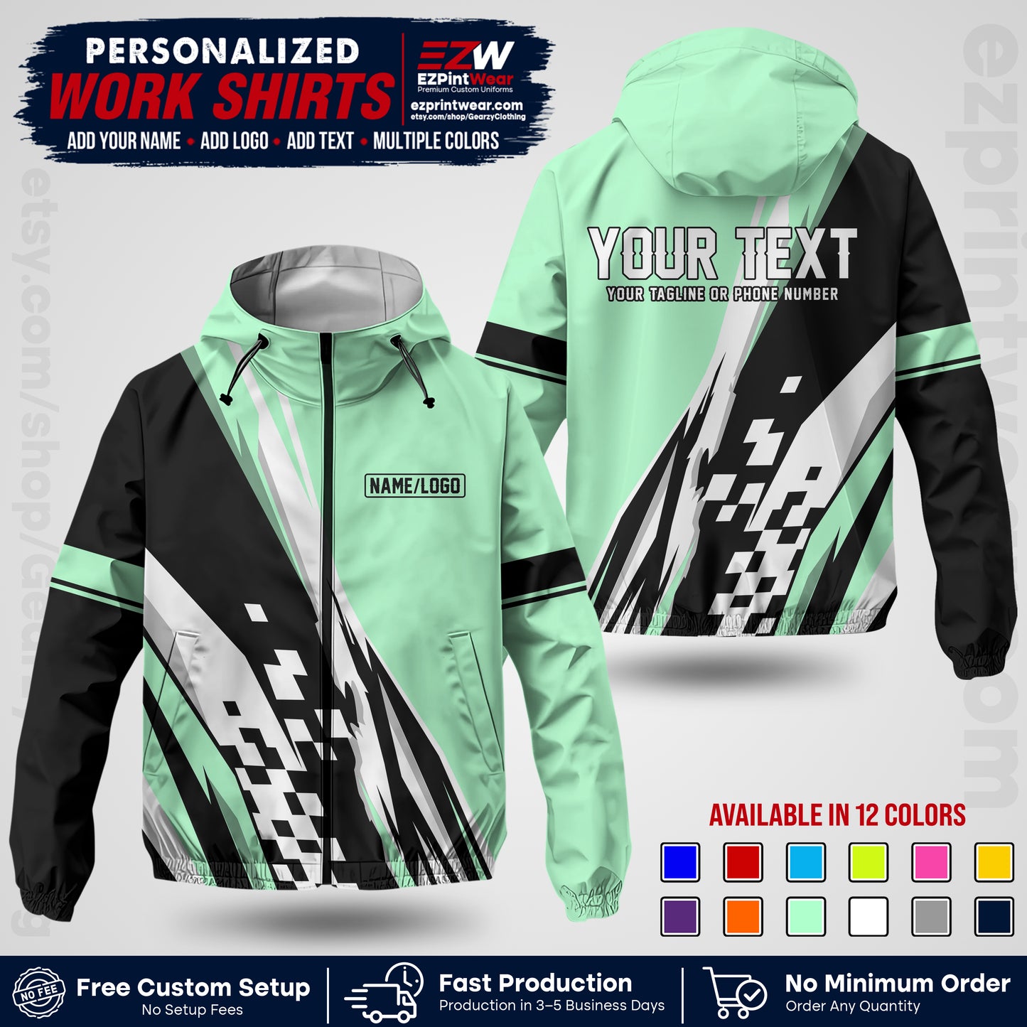 Custom Racing Windbreaker Jacket with Name, Logo & Text | Race Team Uniform | Motorsport Apparel RCJK04