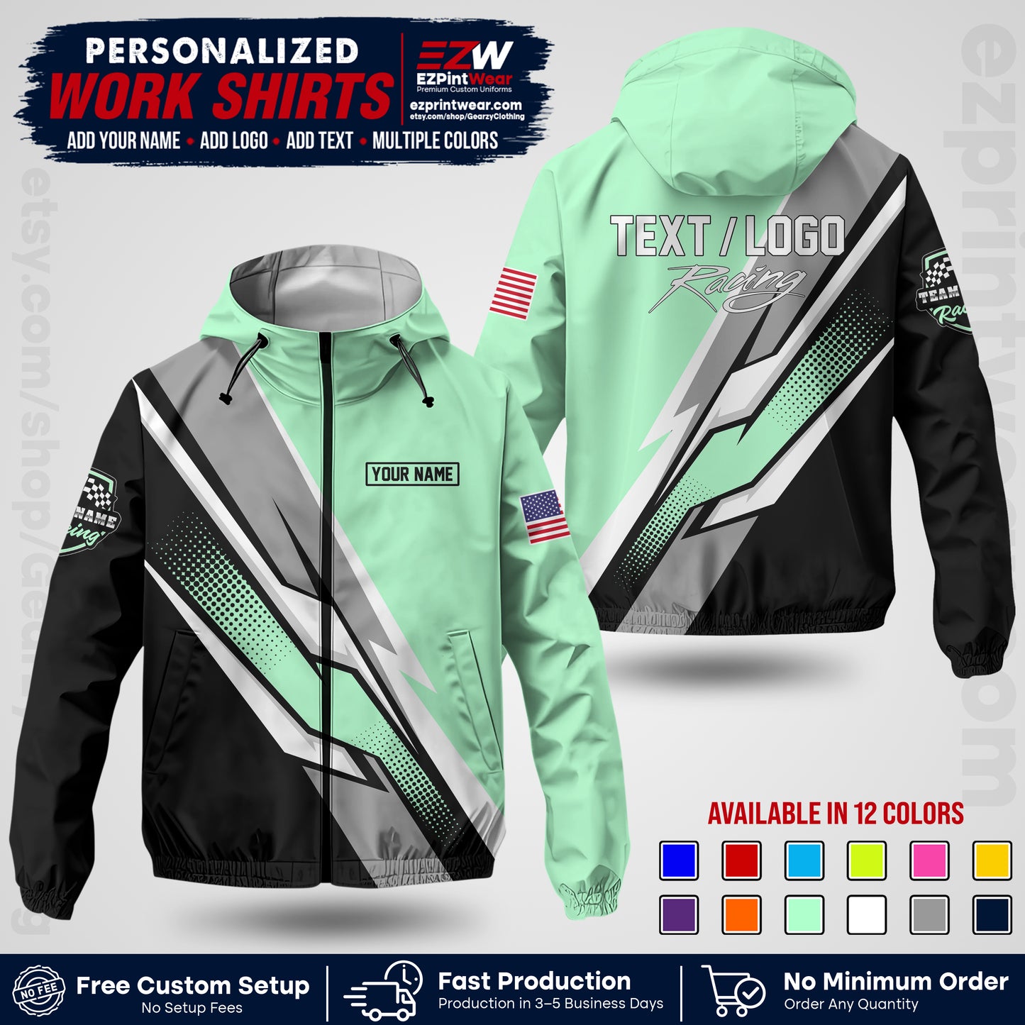 Custom Racing Windbreaker Jacket with Name, Logo & Text | Race Team Uniform | Motorsport Apparel RCJK01