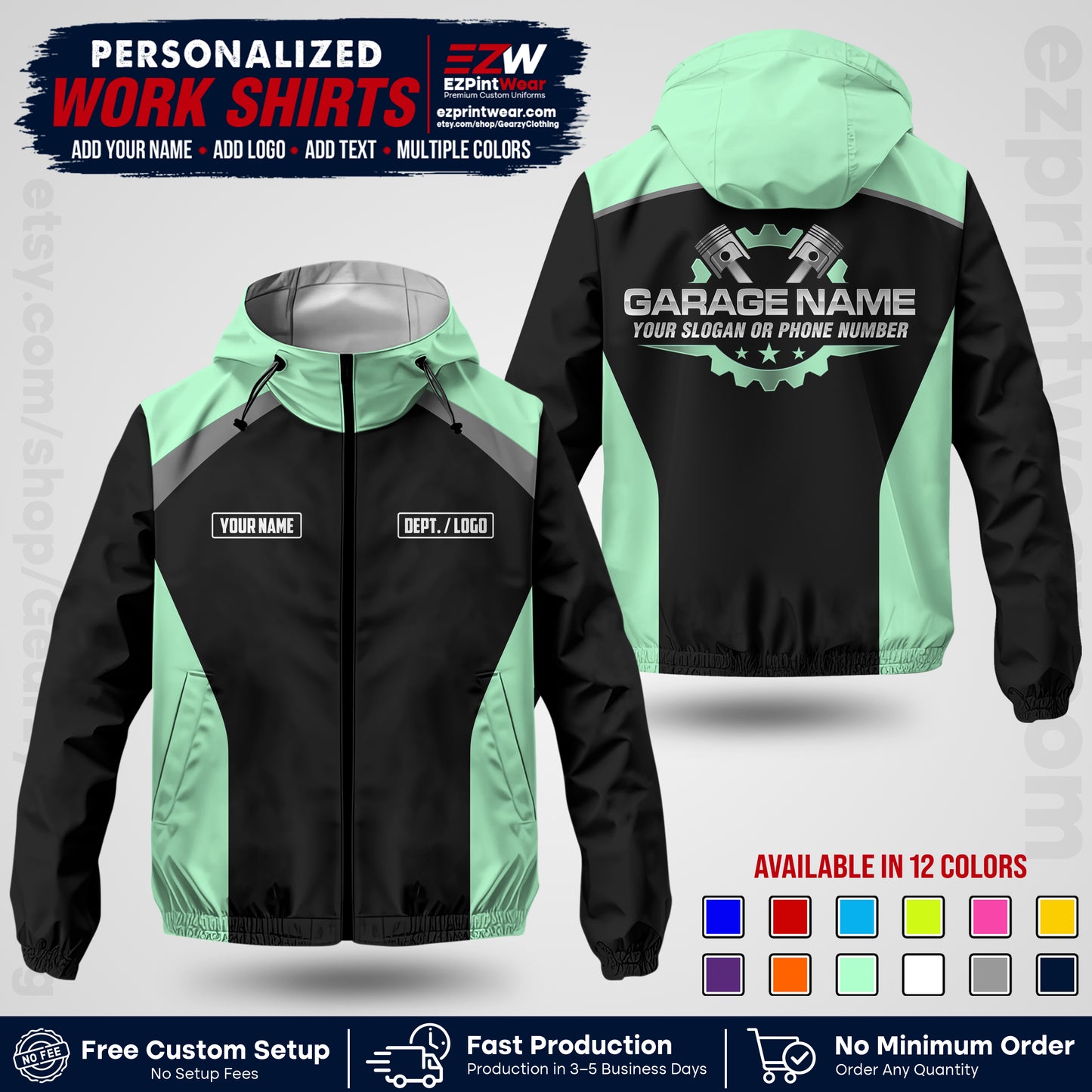 Custom Mechanic Work Shirt with Name, Logo & Text | Auto Shop Uniform | Company Workwear | Employee Uniform MCNJK06
