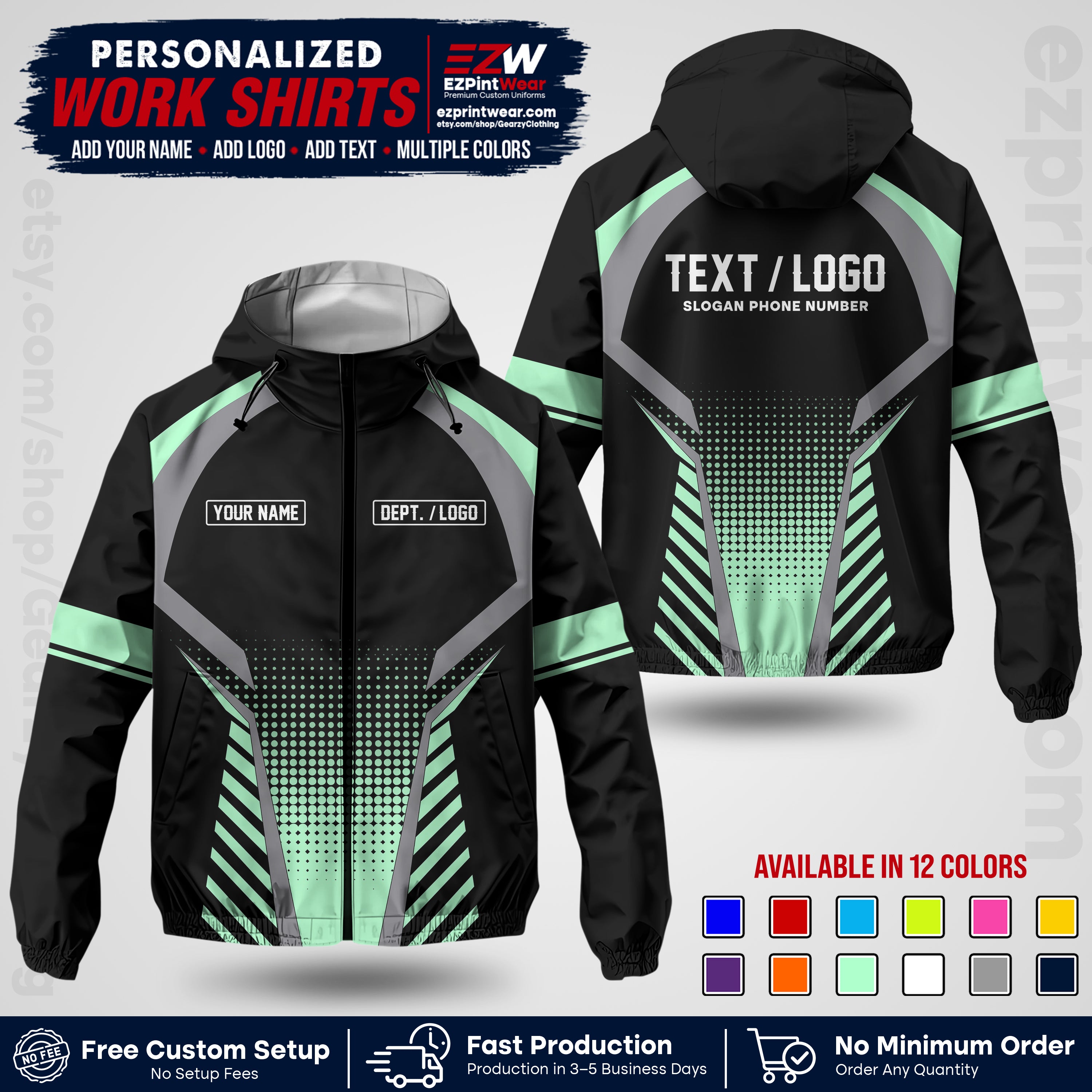 Custom Windbreaker Jacket with Name, Logo & Text, All Over Print Company Workwear, Employee Uniform WBJK19