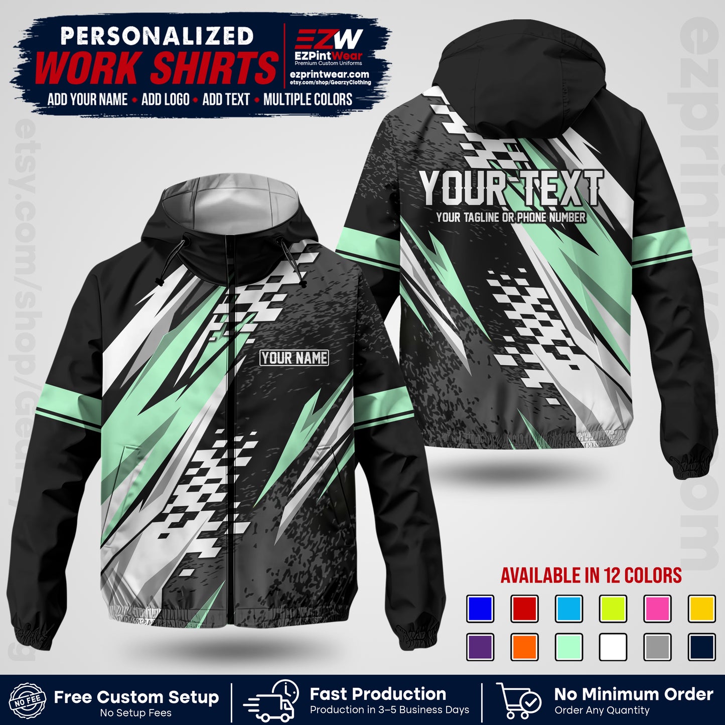 Custom Racing Windbreaker Jacket with Name, Logo & Text | Race Team Uniform | Motorsport Apparel RCJK03