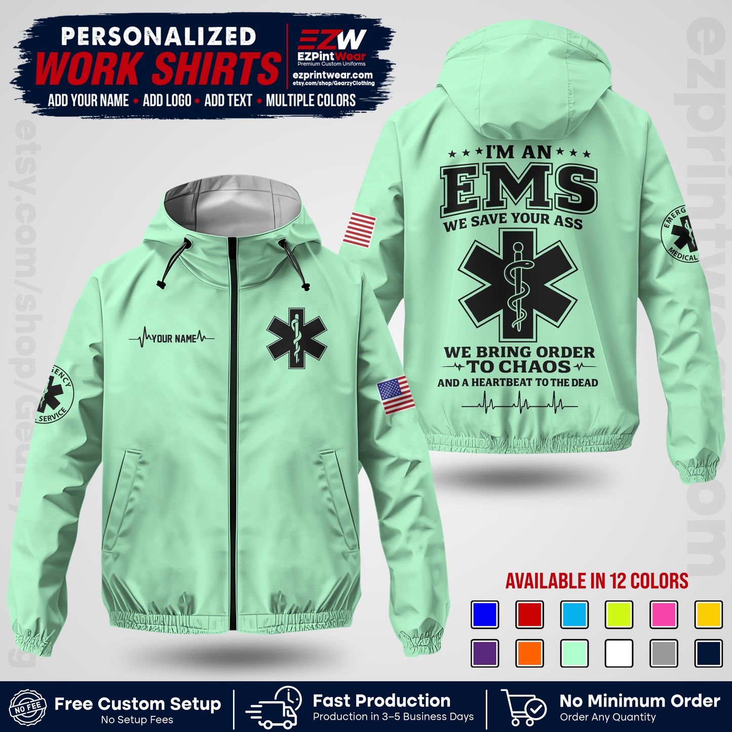 Custom EMS Windbreaker Jacket with Name, Logo & Text | EMS Team Uniform | EMS Apparel EMSJK 05
