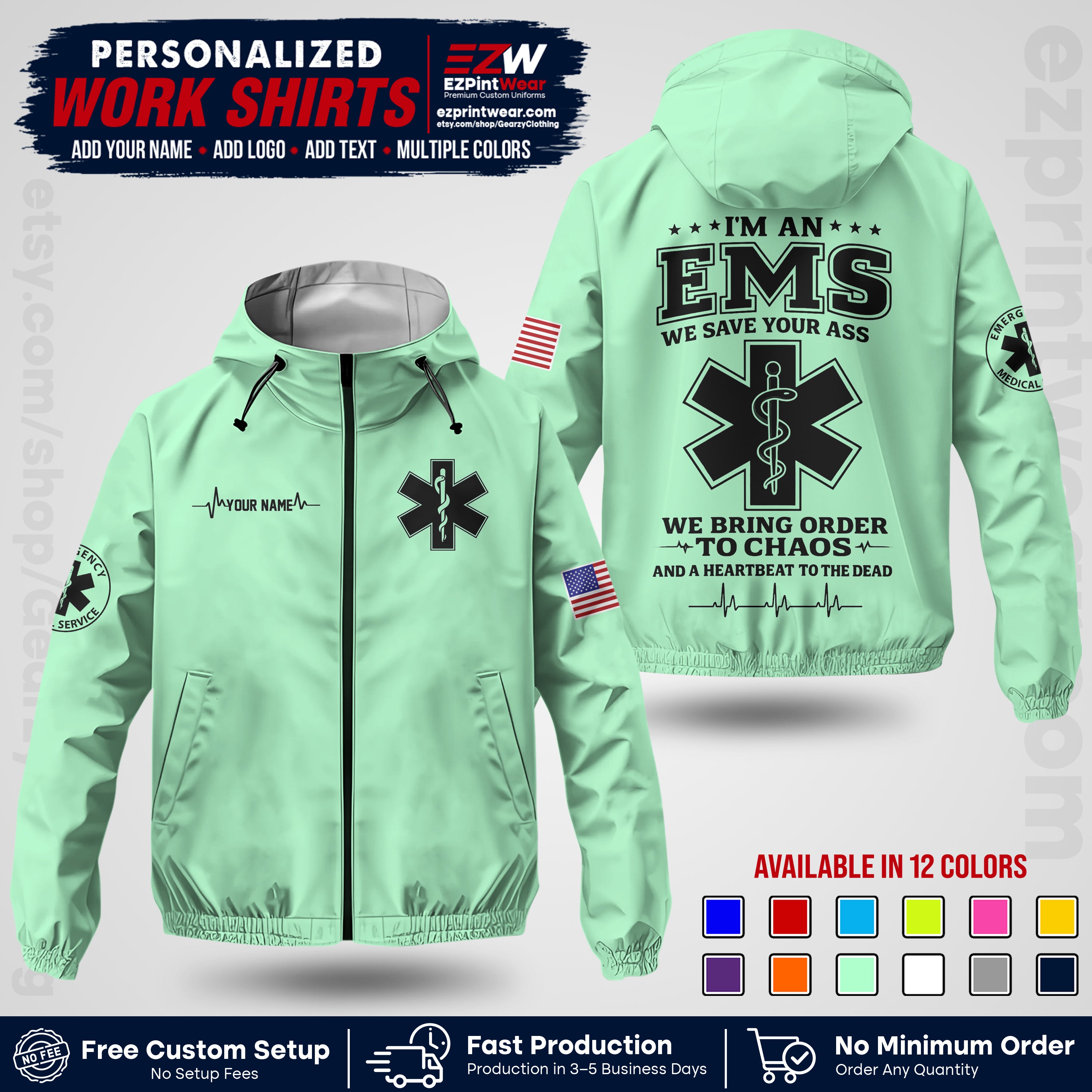Custom EMS Windbreaker Jacket with Name, Logo & Text | EMS Team Uniform | EMS Apparel EMSJK 05
