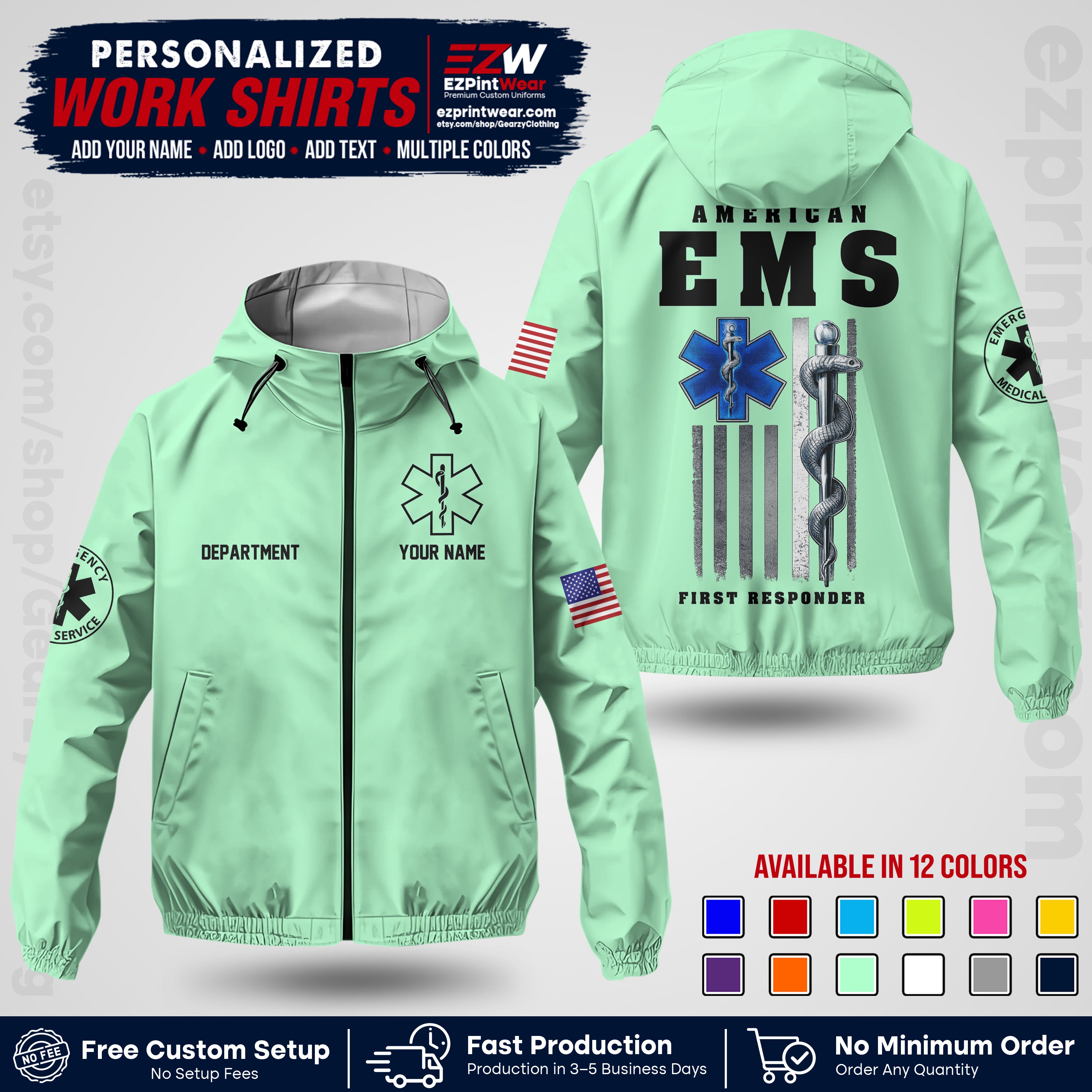 Custom EMS Windbreaker Jacket with Name, Logo & Text | EMS Team Uniform | EMS Apparel EMSJK 03