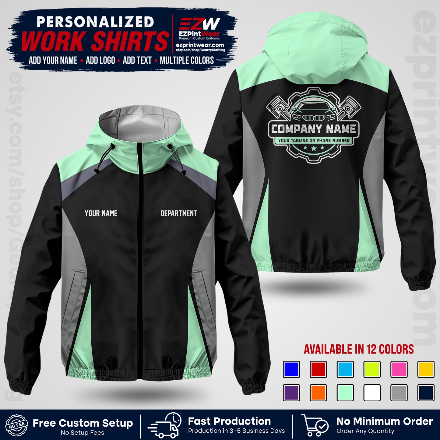 Custom Mechanic Work Shirt with Name, Logo & Text | Auto Shop Uniform | Company Workwear | Employee Uniform MCNJK08