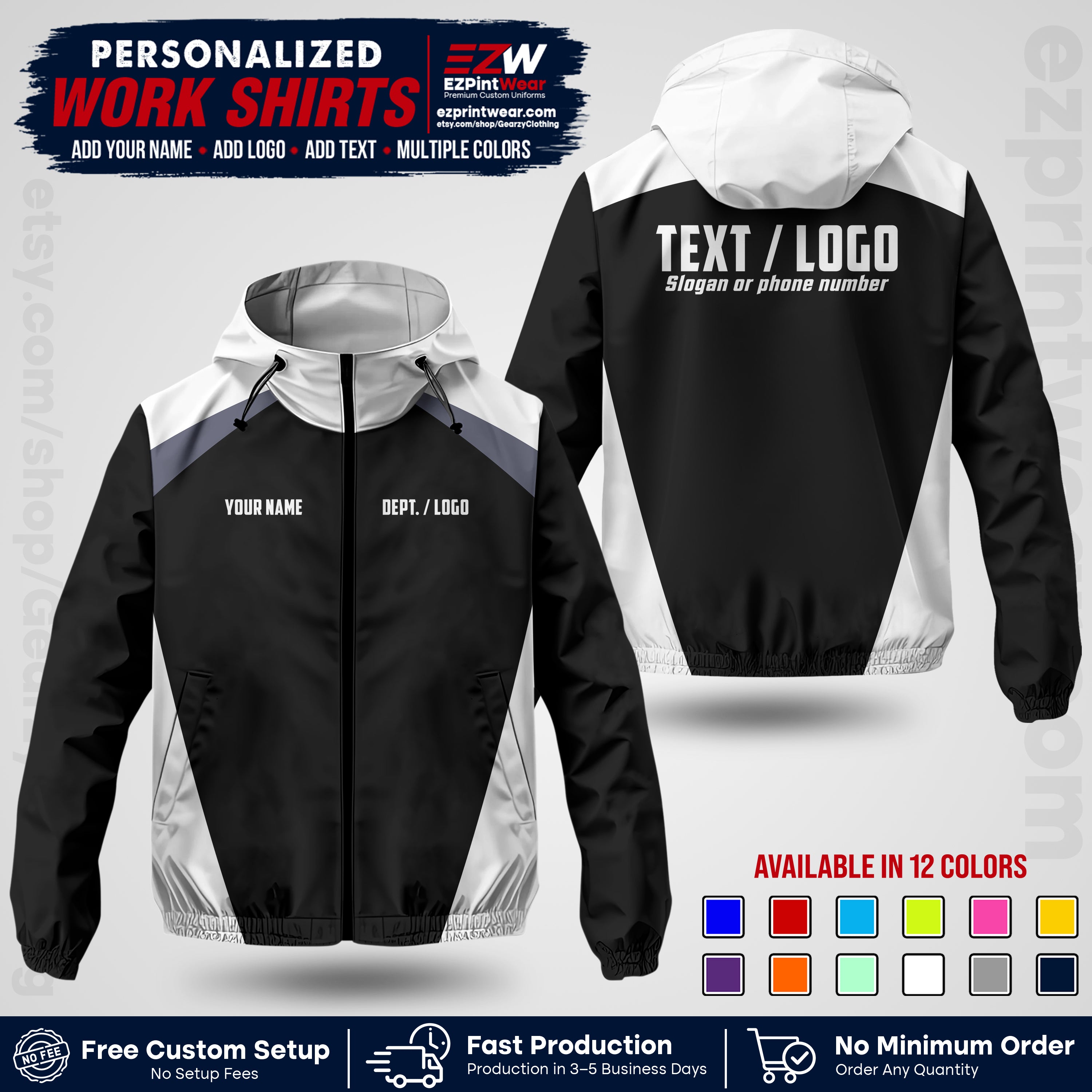 Custom Windbreaker Jacket with Name, Logo & Text, All Over Print Company Workwear, Employee Uniform WBJK03