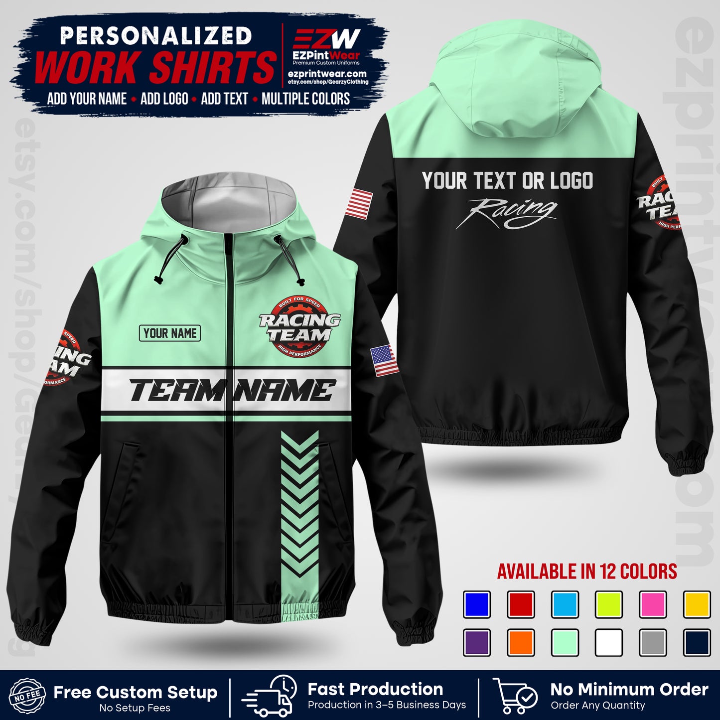 Custom Racing Windbreaker Jacket with Name, Logo & Text | Race Team Uniform | Motorsport Apparel RCJK02