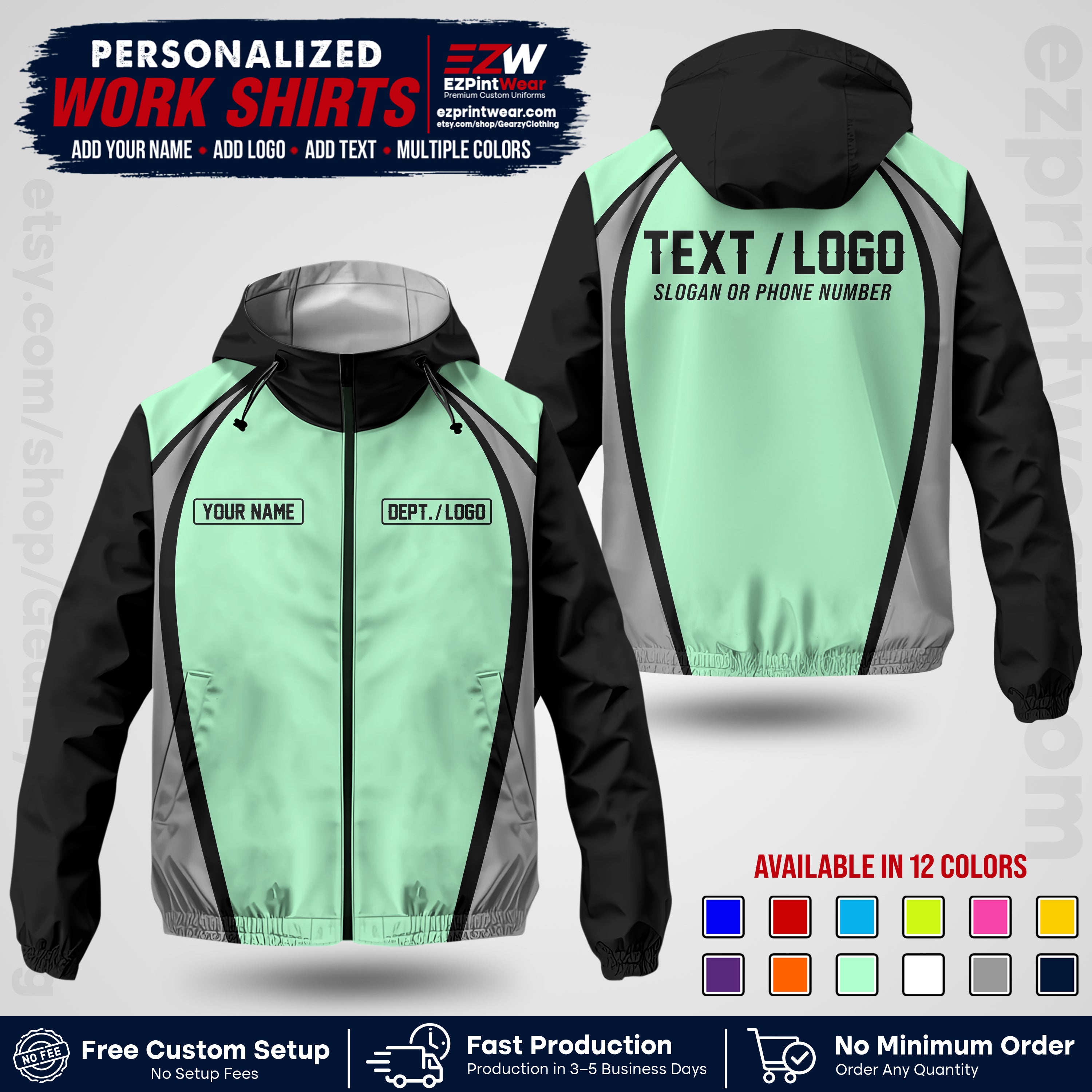Custom Windbreaker Jacket with Name, Logo & Text, All Over Print Company Workwear, Employee Uniform WBJK19 (Copy)