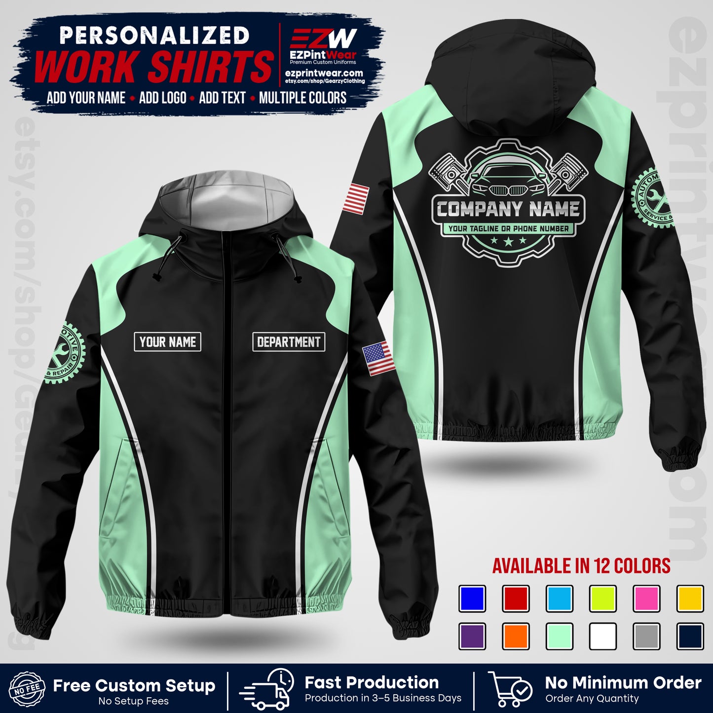 Custom Mechanic Work Shirt with Name, Logo & Text | Auto Shop Uniform | Company Workwear | Employee Uniform MCNJK10