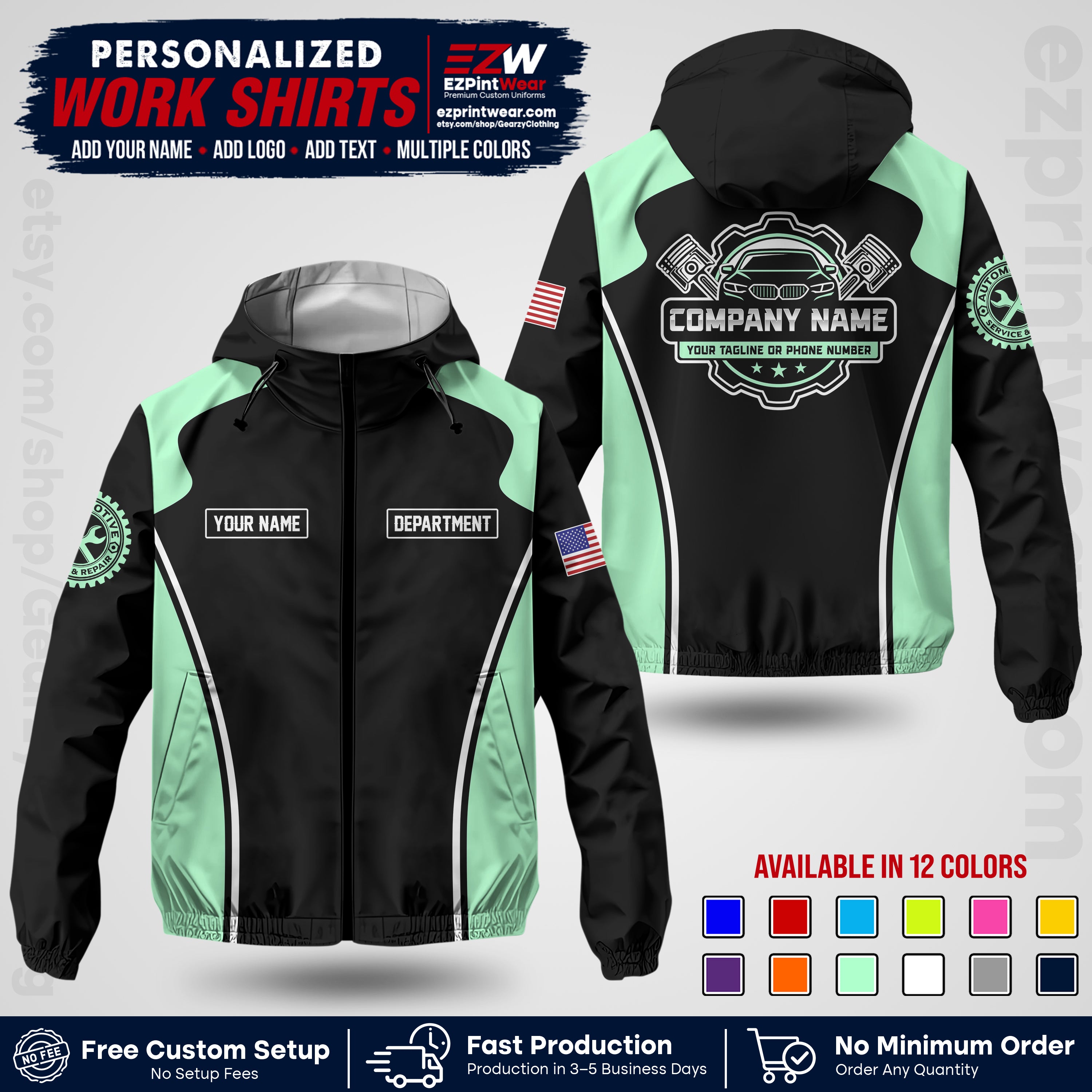 Custom Mechanic Work Shirt with Name, Logo & Text | Auto Shop Uniform | Company Workwear | Employee Uniform MCNJK10