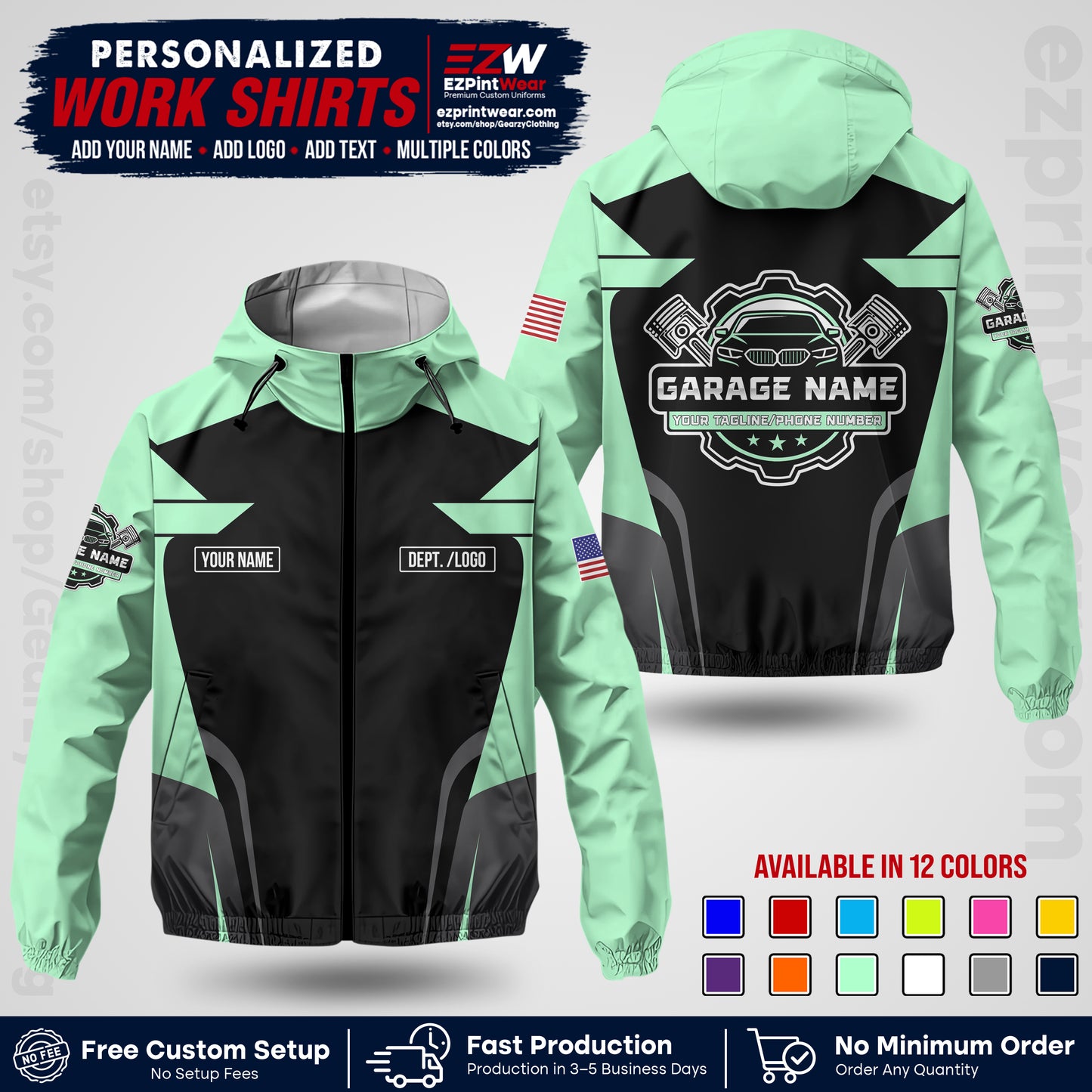 Custom Mechanic Work Shirt with Name, Logo & Text | Auto Shop Uniform | Company Workwear | Employee Uniform MCNJK04