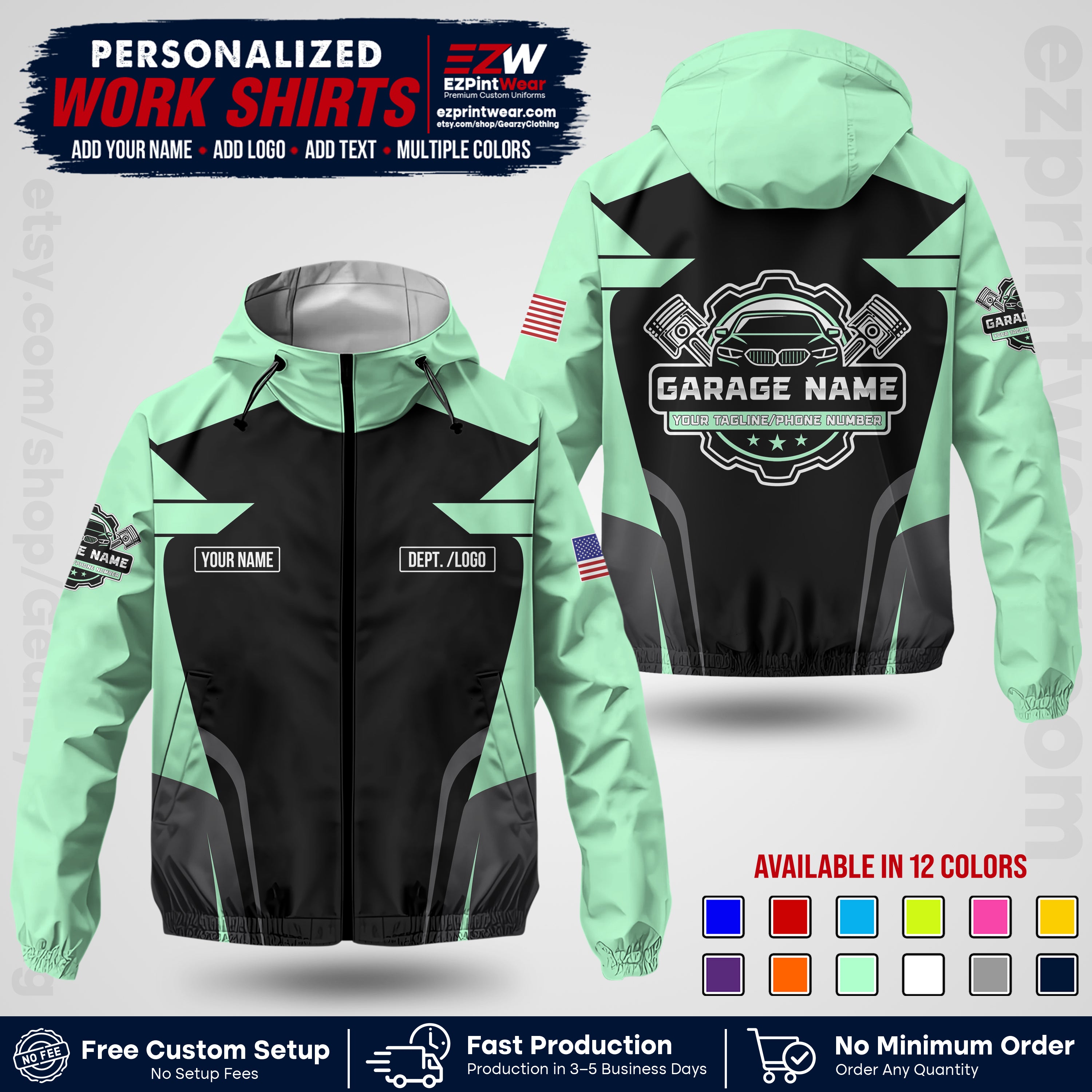 Custom Mechanic Work Shirt with Name, Logo & Text | Auto Shop Uniform | Company Workwear | Employee Uniform MCNJK04