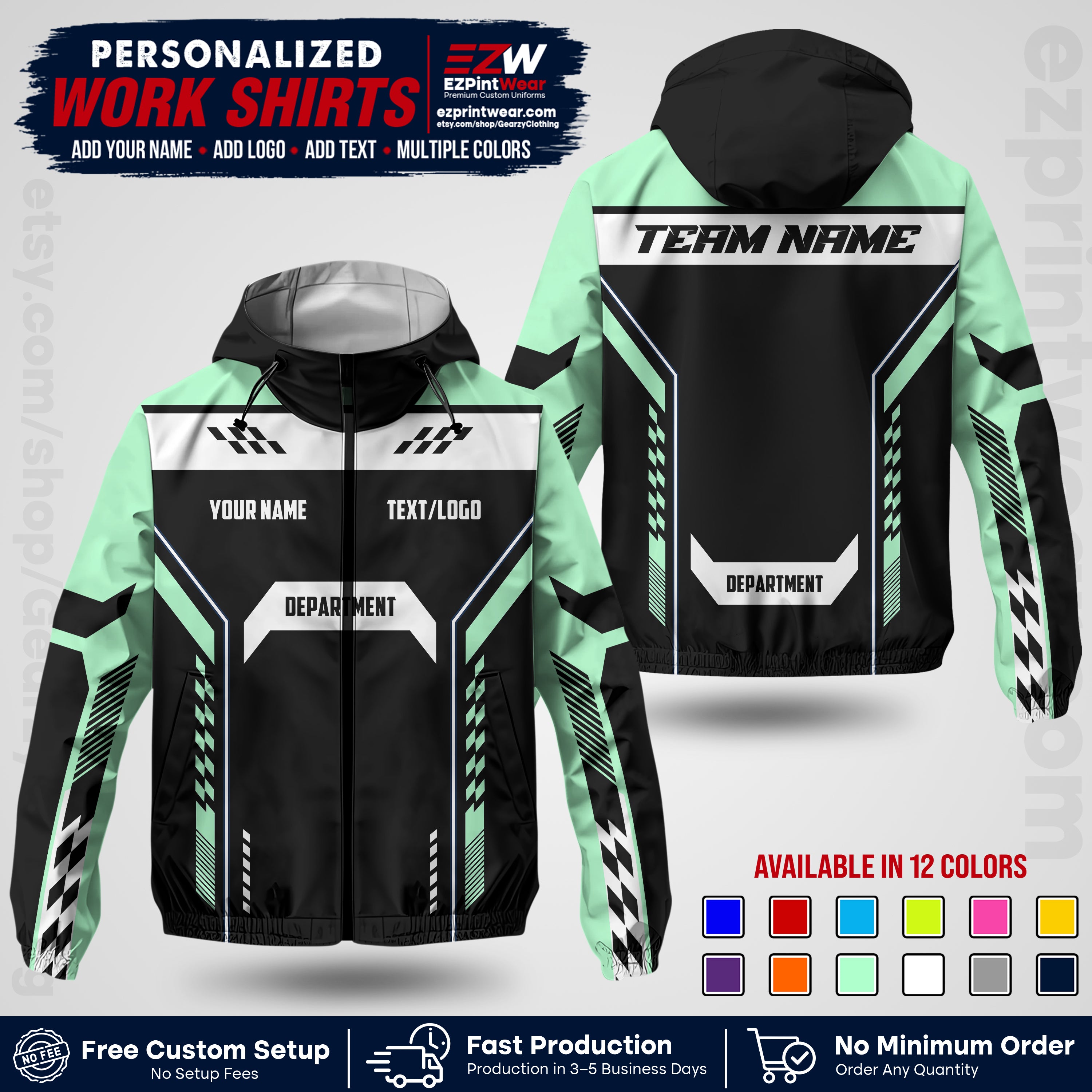 Custom Windbreaker Jacket with Name, Logo & Text, All Over Print Company Workwear, Employee Uniform WBJK18