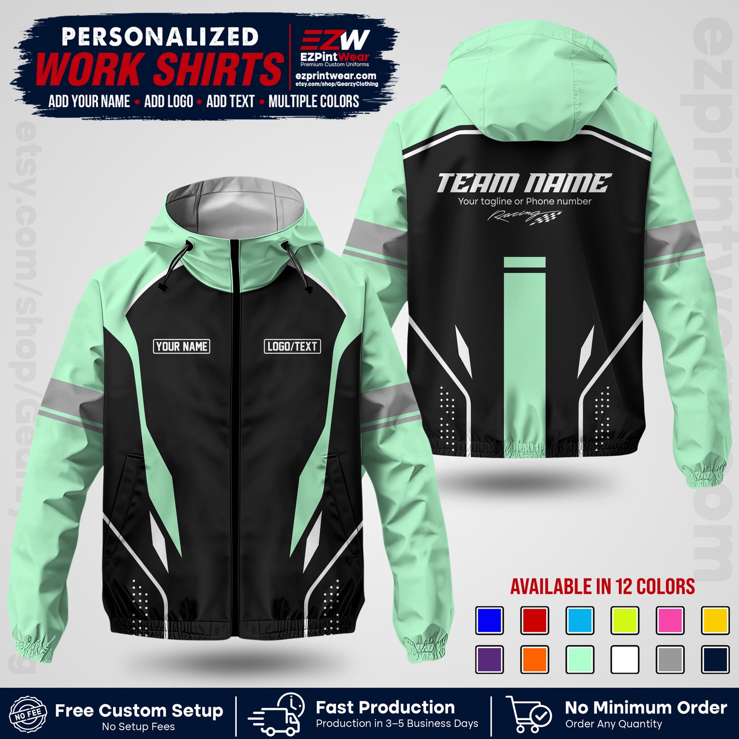 Custom Racing Windbreaker Jacket with Name, Logo & Text | Race Team Uniform | Motorsport Apparel RCJK06