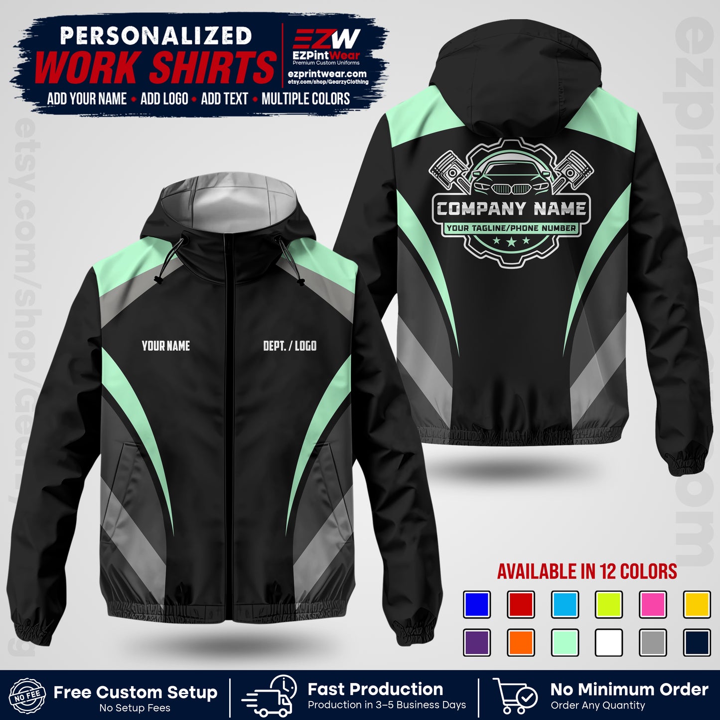 Custom Mechanic Work Shirt with Name, Logo & Text | Auto Shop Uniform | Company Workwear | Employee Uniform MCNJK05