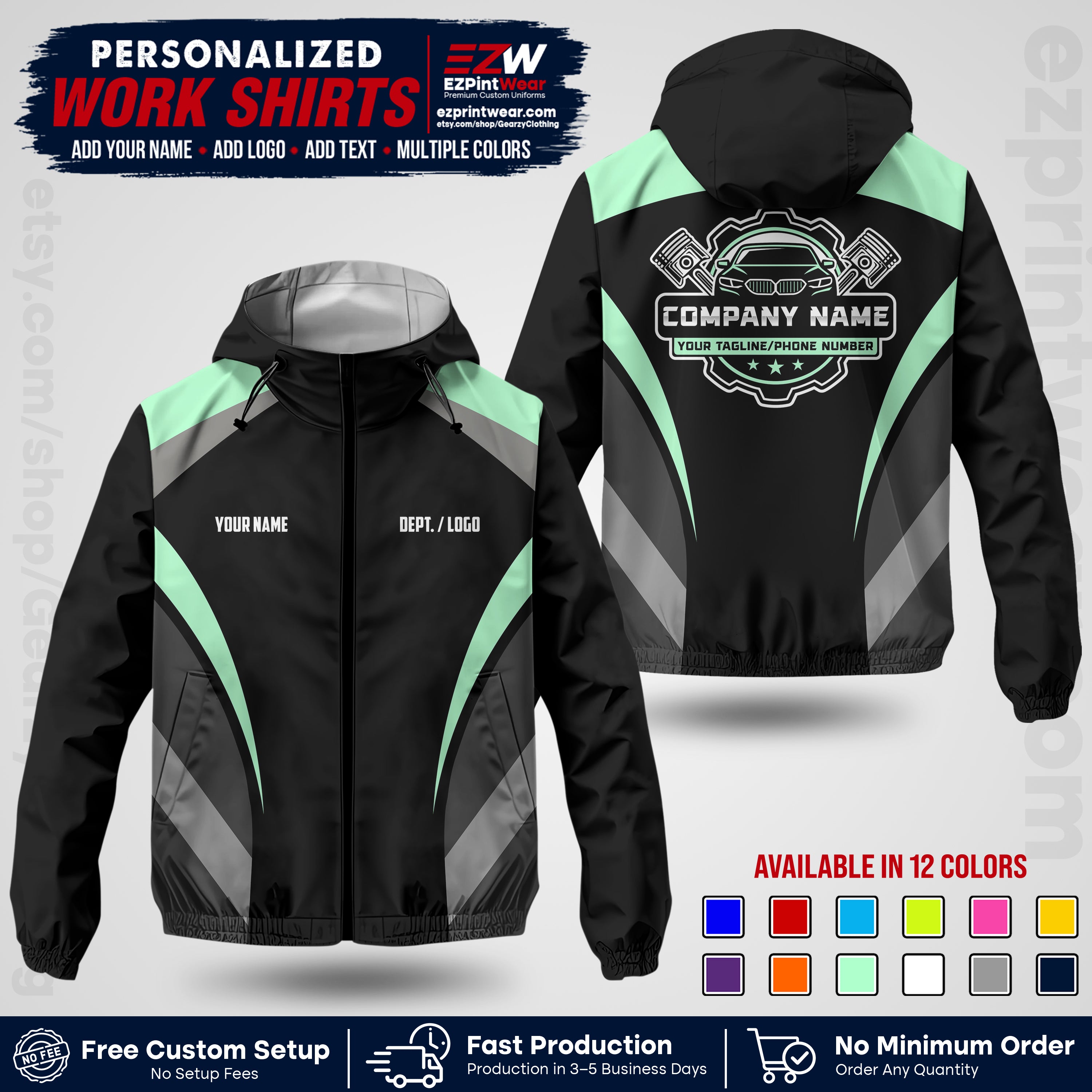 Custom Mechanic Work Shirt with Name, Logo & Text | Auto Shop Uniform | Company Workwear | Employee Uniform MCNJK05