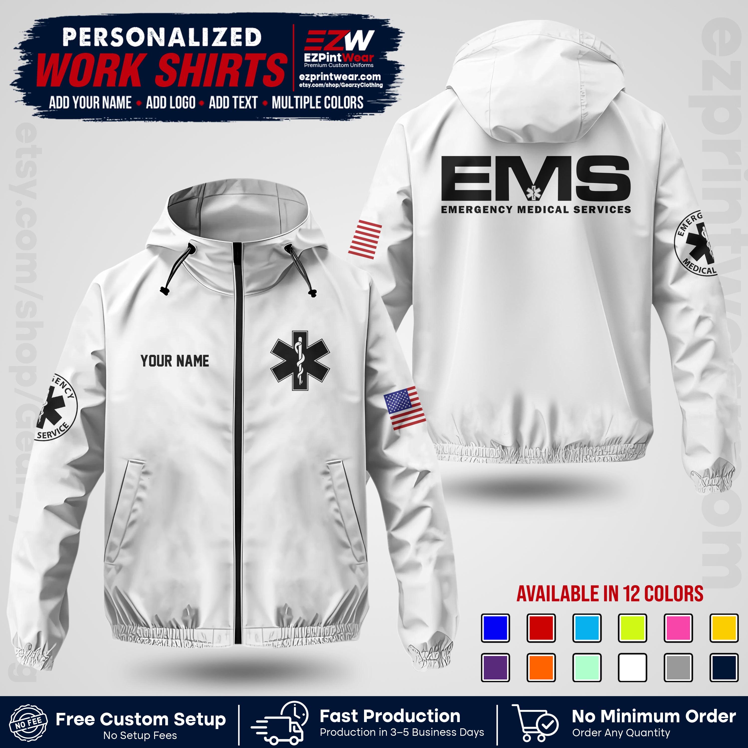 Custom EMS Windbreaker Jacket with Name, Logo & Text | EMS Team Uniform | EMS Apparel EMSJK 01
