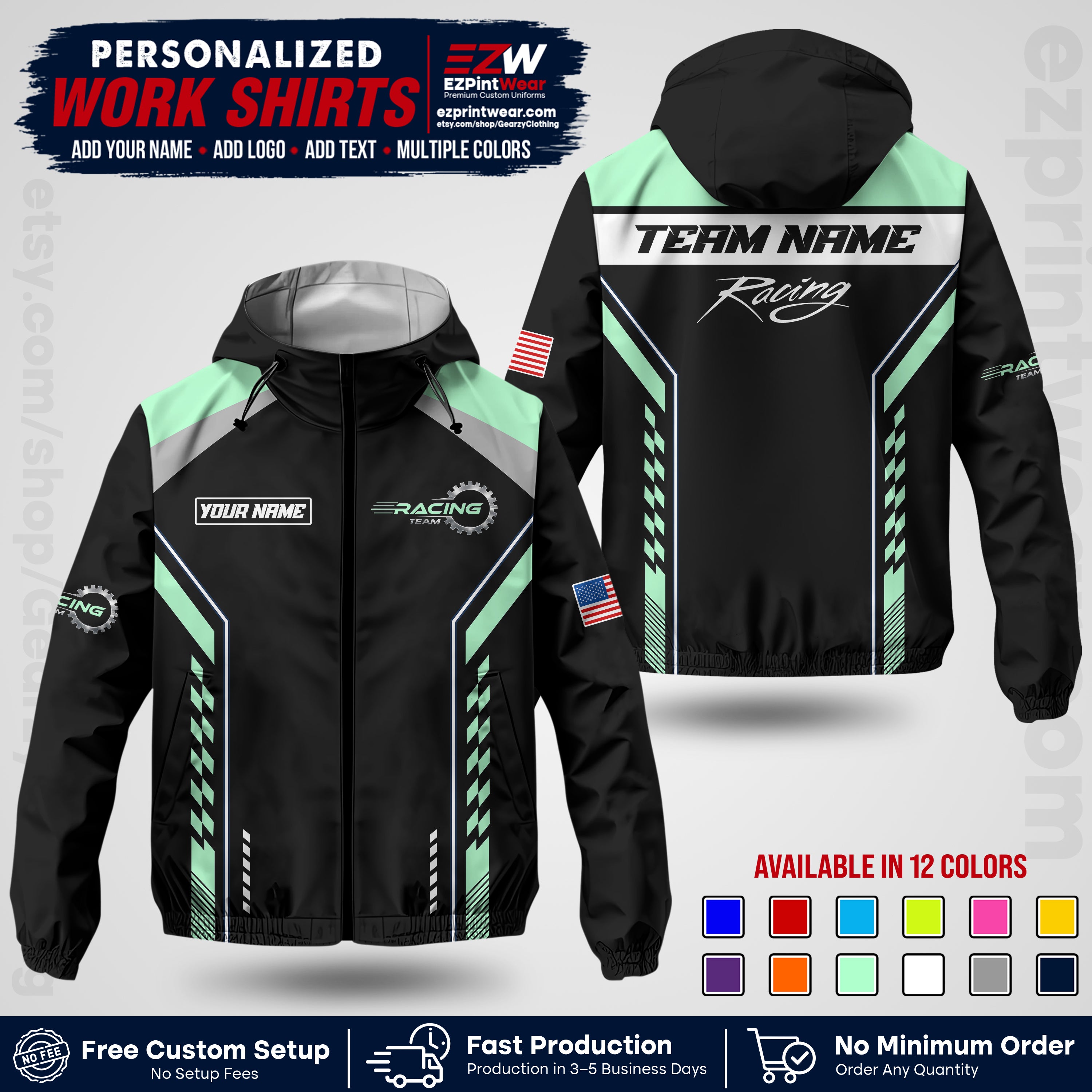Custom Racing Windbreaker Jacket with Name, Logo & Text | Race Team Uniform | Motorsport Apparel RCJK13