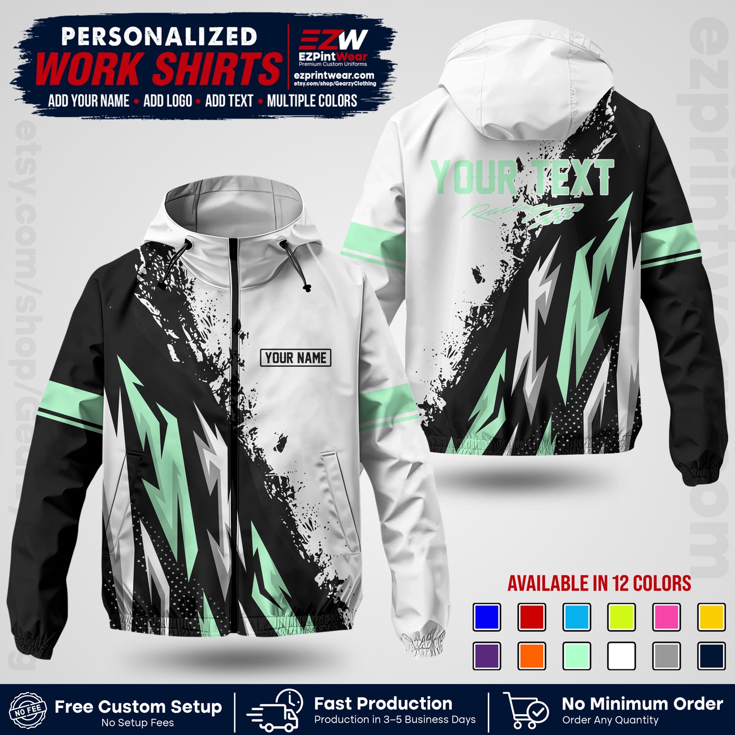 Custom Racing Windbreaker Jacket with Name, Logo & Text | Race Team Uniform | Motorsport Apparel RCJK08