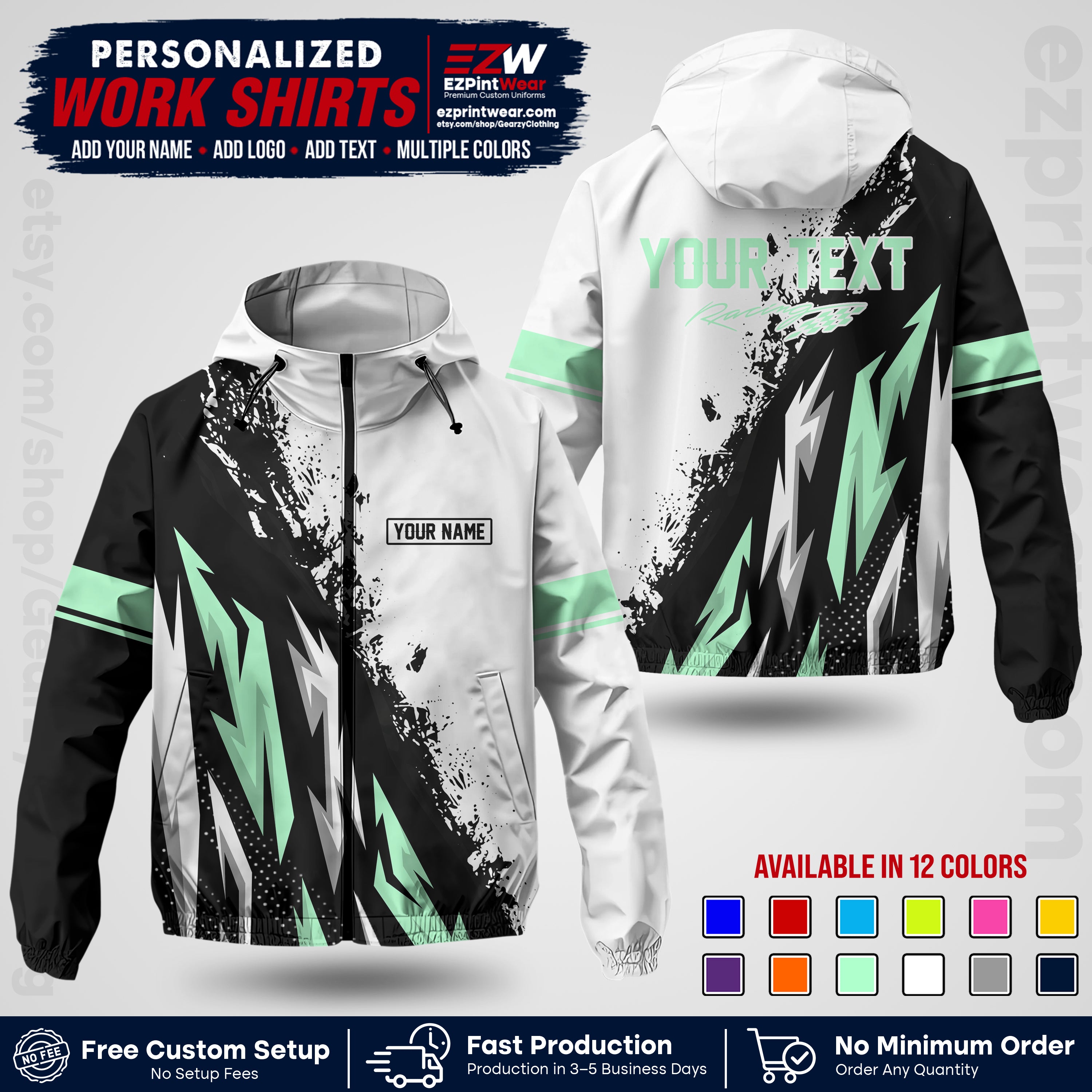 Custom Racing Windbreaker Jacket with Name, Logo & Text | Race Team Uniform | Motorsport Apparel RCJK08