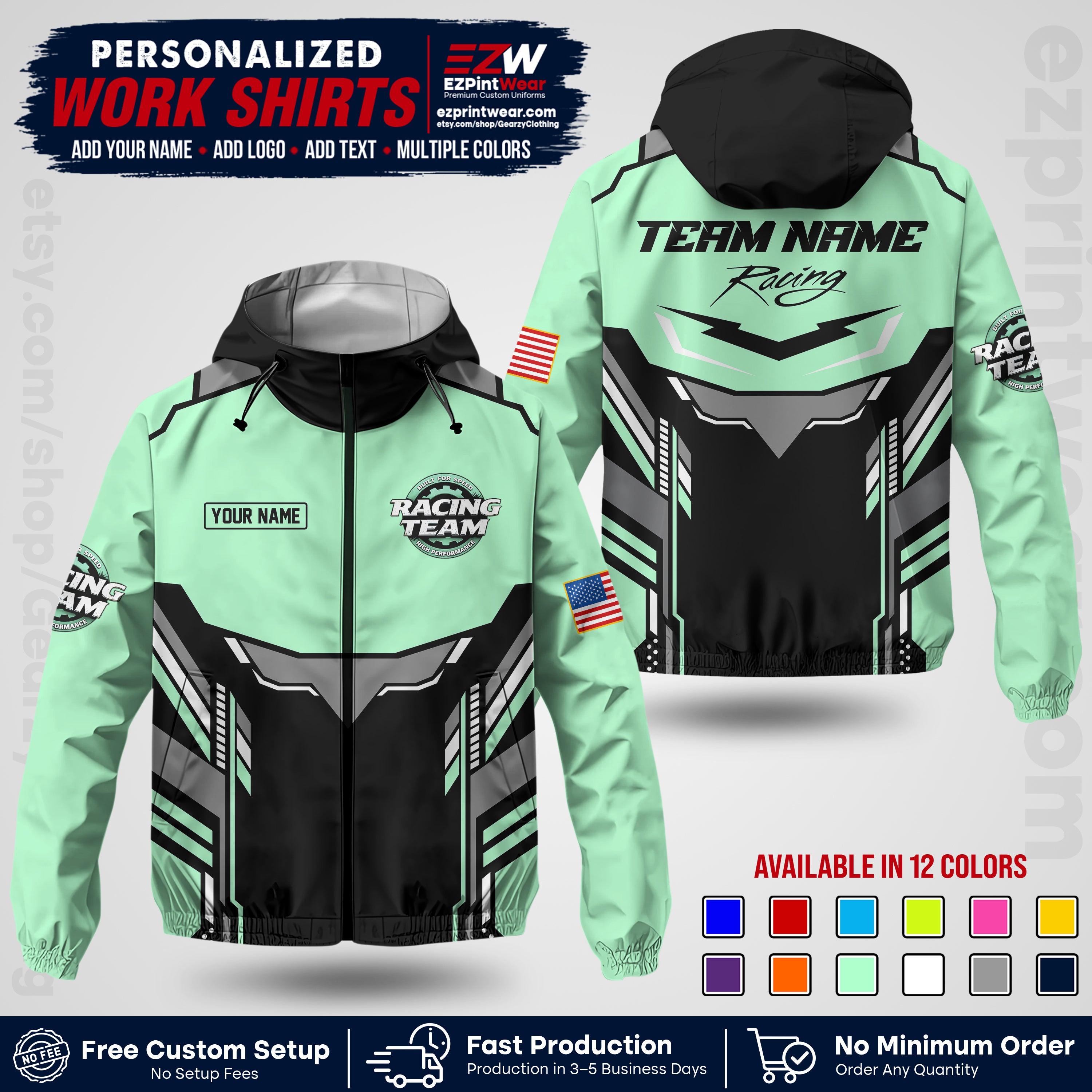 Custom Racing Windbreaker Jacket with Name, Logo & Text | Race Team Uniform | Motorsport Apparel RCJK11