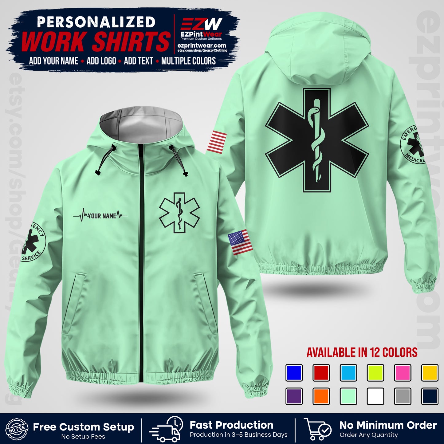 Custom EMS Windbreaker Jacket with Name, Logo & Text | EMS Team Uniform | EMS Apparel EMSJK 04