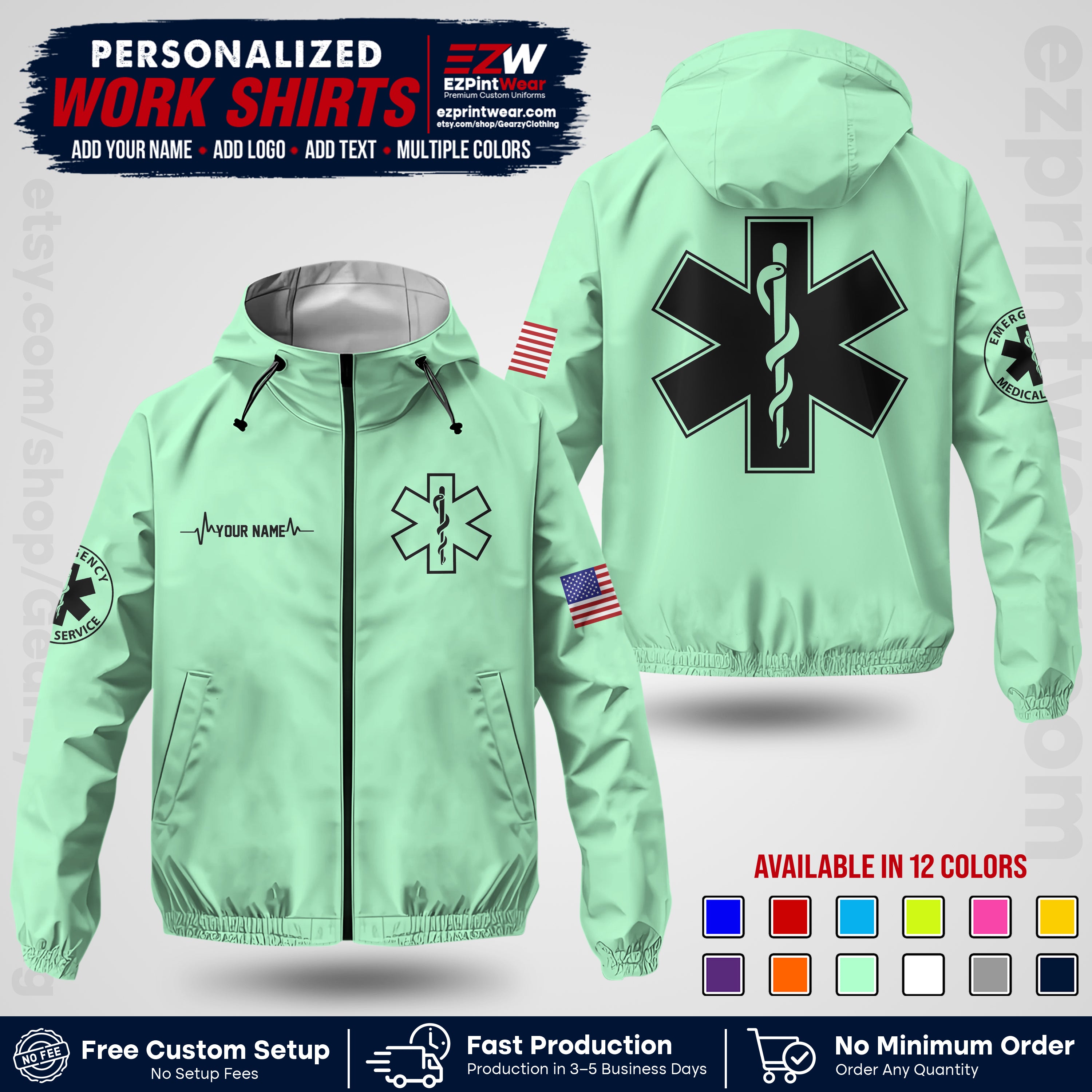 Custom EMS Windbreaker Jacket with Name, Logo & Text | EMS Team Uniform | EMS Apparel EMSJK 04