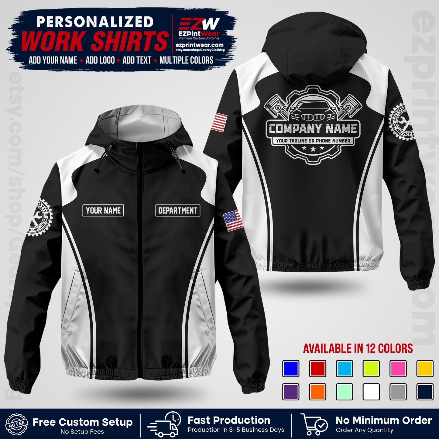 Custom Mechanic Work Shirt with Name, Logo & Text | Auto Shop Uniform | Company Workwear | Employee Uniform MCNJK10