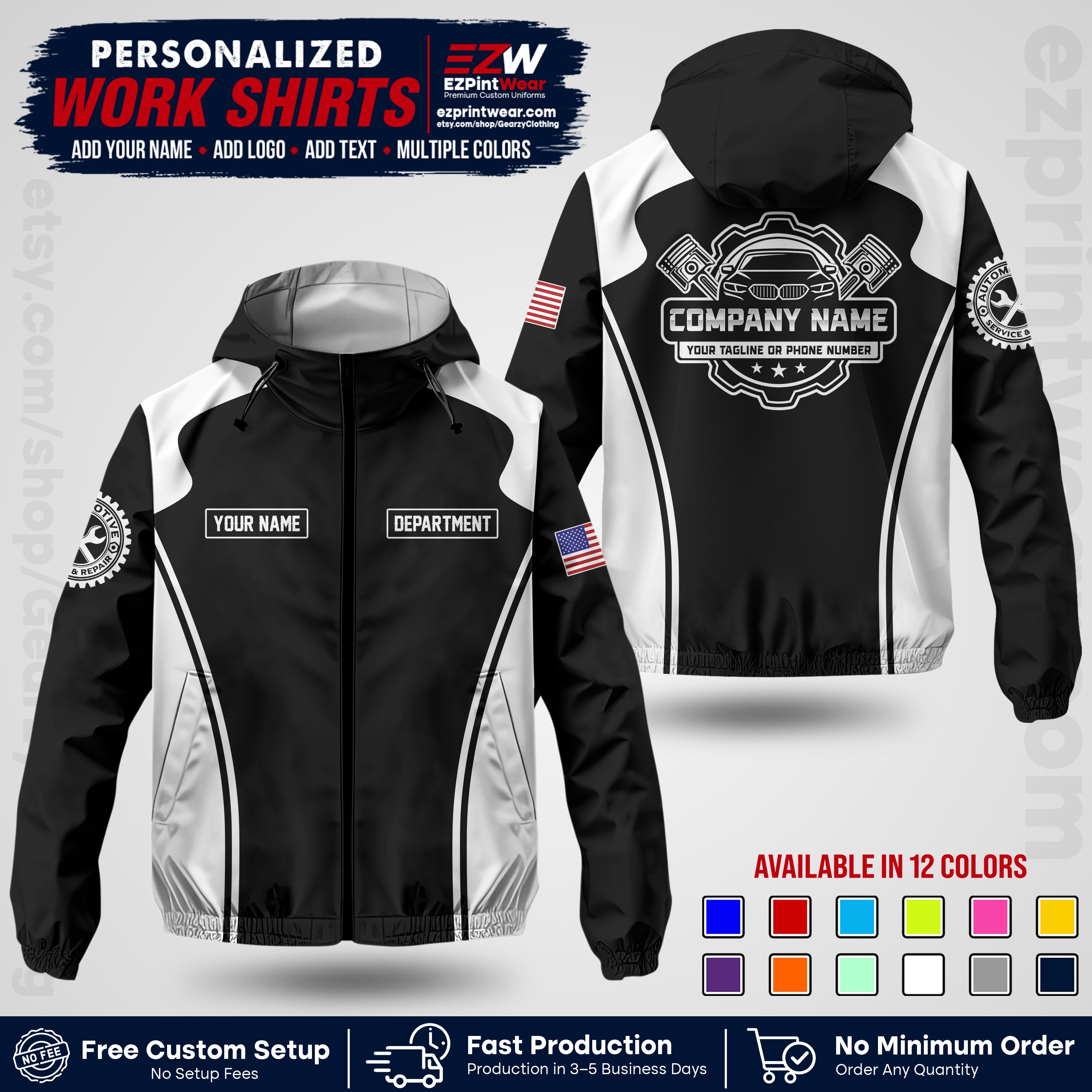 Custom Mechanic Work Shirt with Name, Logo & Text | Auto Shop Uniform | Company Workwear | Employee Uniform MCNJK10