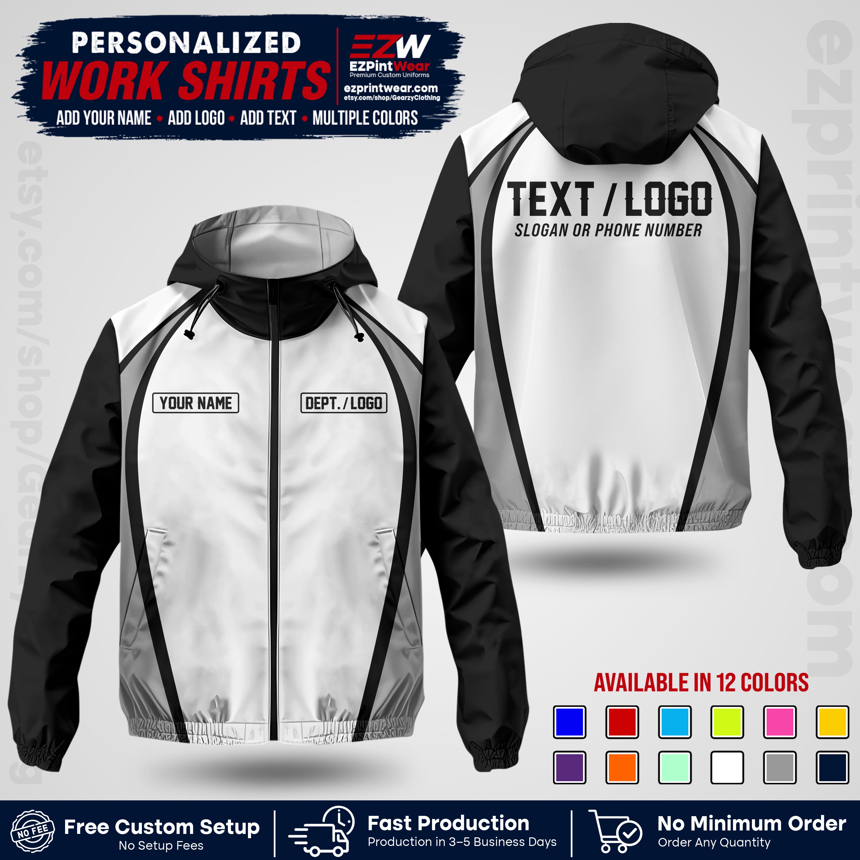 Custom Windbreaker Jacket with Name, Logo & Text, All Over Print Company Workwear, Employee Uniform WBJK19 (Copy)
