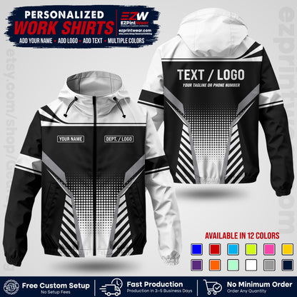 Custom Windbreaker Jacket with Name, Logo & Text, All Over Print Company Workwear, Employee Uniform WBJK08