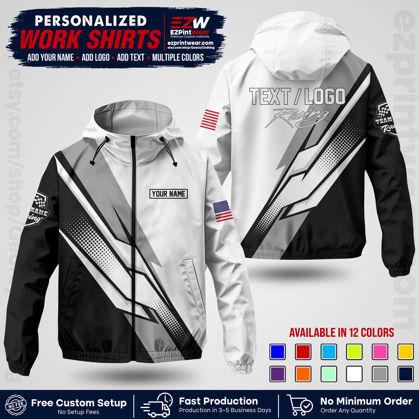 Custom Racing Windbreaker Jacket with Name, Logo & Text | Race Team Uniform | Motorsport Apparel RCJK01