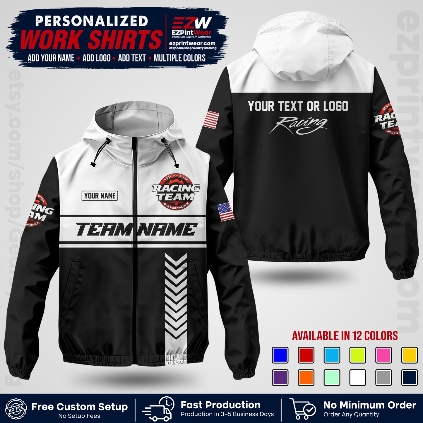 Custom Racing Windbreaker Jacket with Name, Logo & Text | Race Team Uniform | Motorsport Apparel RCJK02