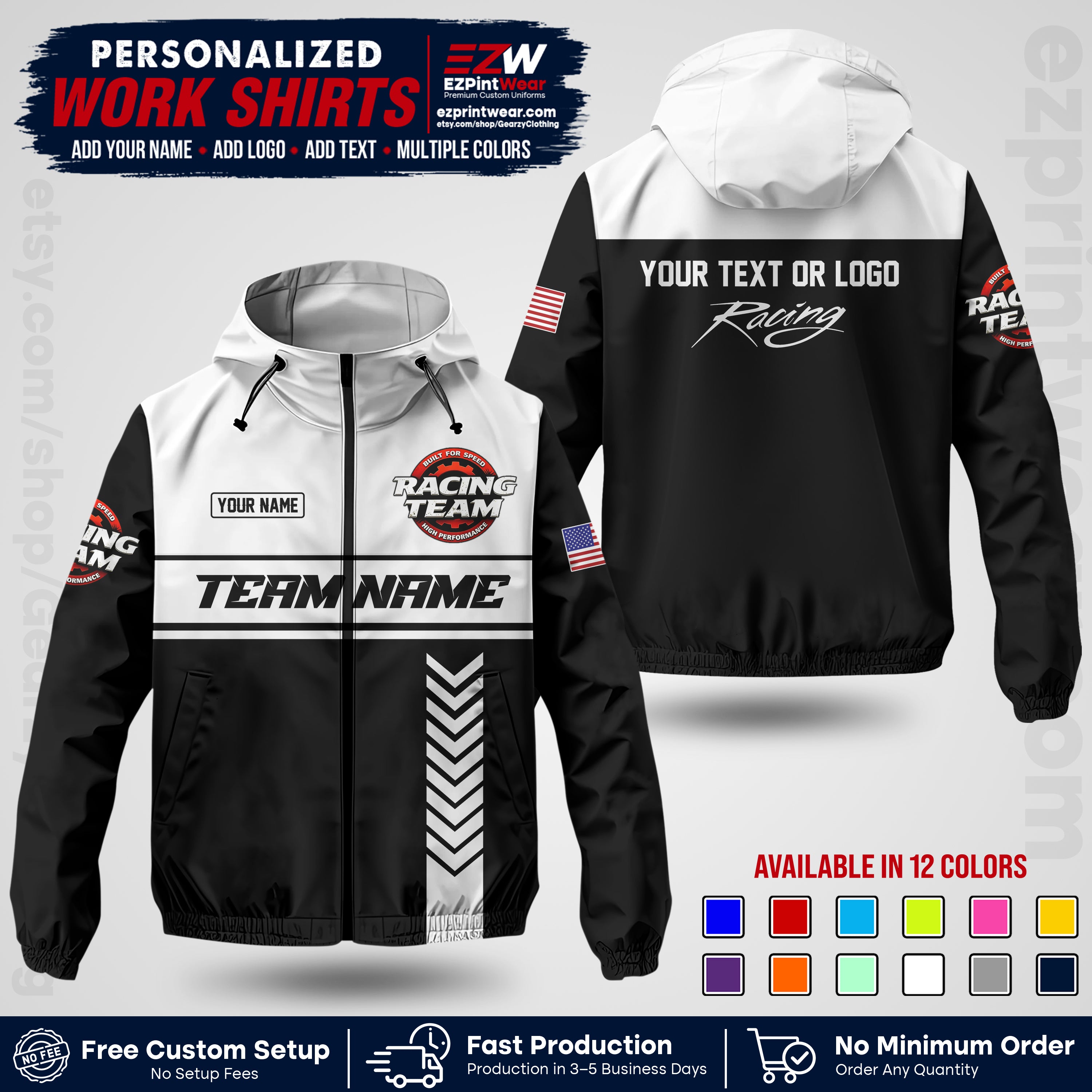 Custom Racing Windbreaker Jacket with Name, Logo & Text | Race Team Uniform | Motorsport Apparel RCJK02