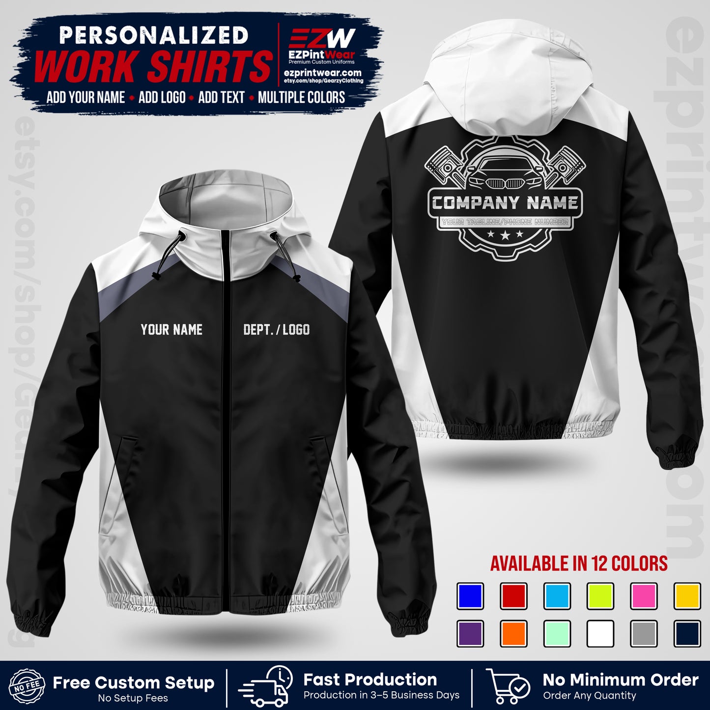 Custom Mechanic Work Shirt with Name, Logo & Text | Auto Shop Uniform | Company Workwear | Employee Uniform MCNJK03