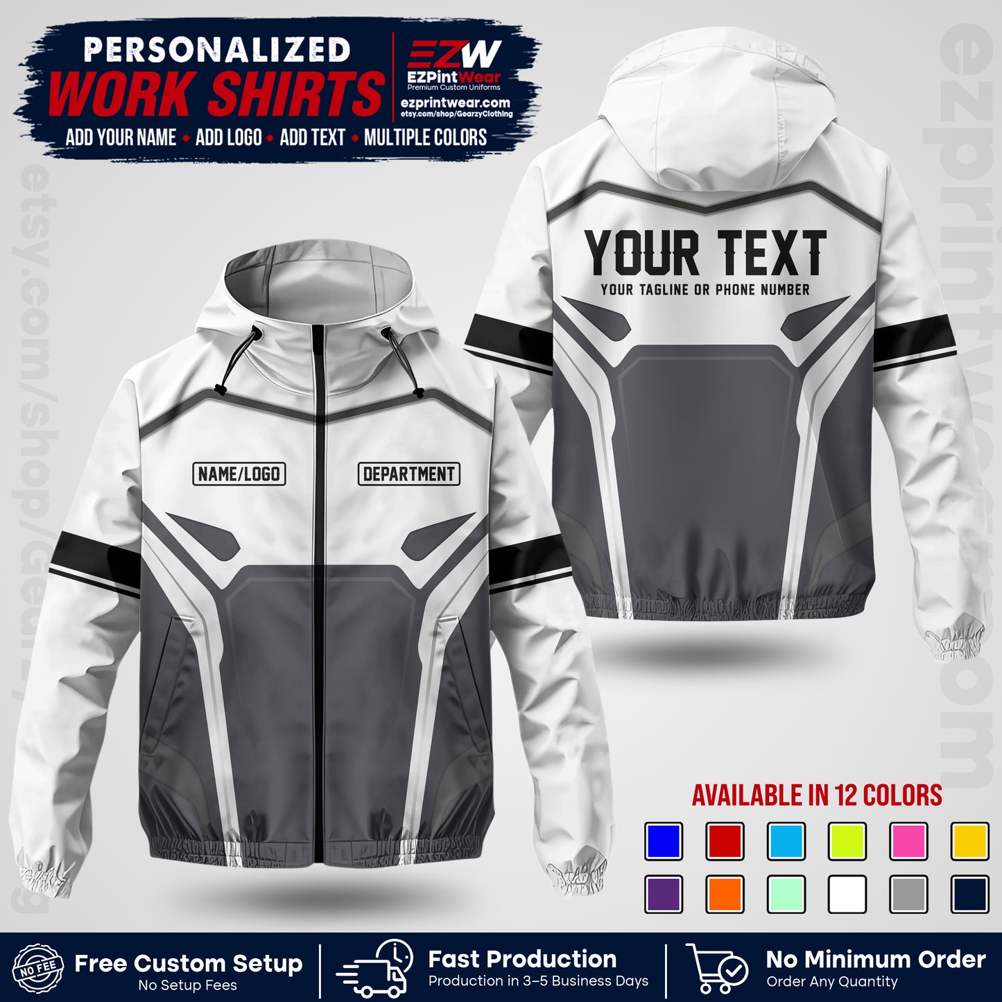Custom Windbreaker Jacket with Name, Logo & Text, All Over Print Company Workwear, Employee Uniform WBJK06